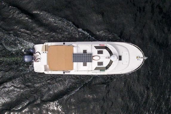 Manufacturer Provided Image: Aerial view of 2022 Ranger Tugs R-27 boat cruising on water.
