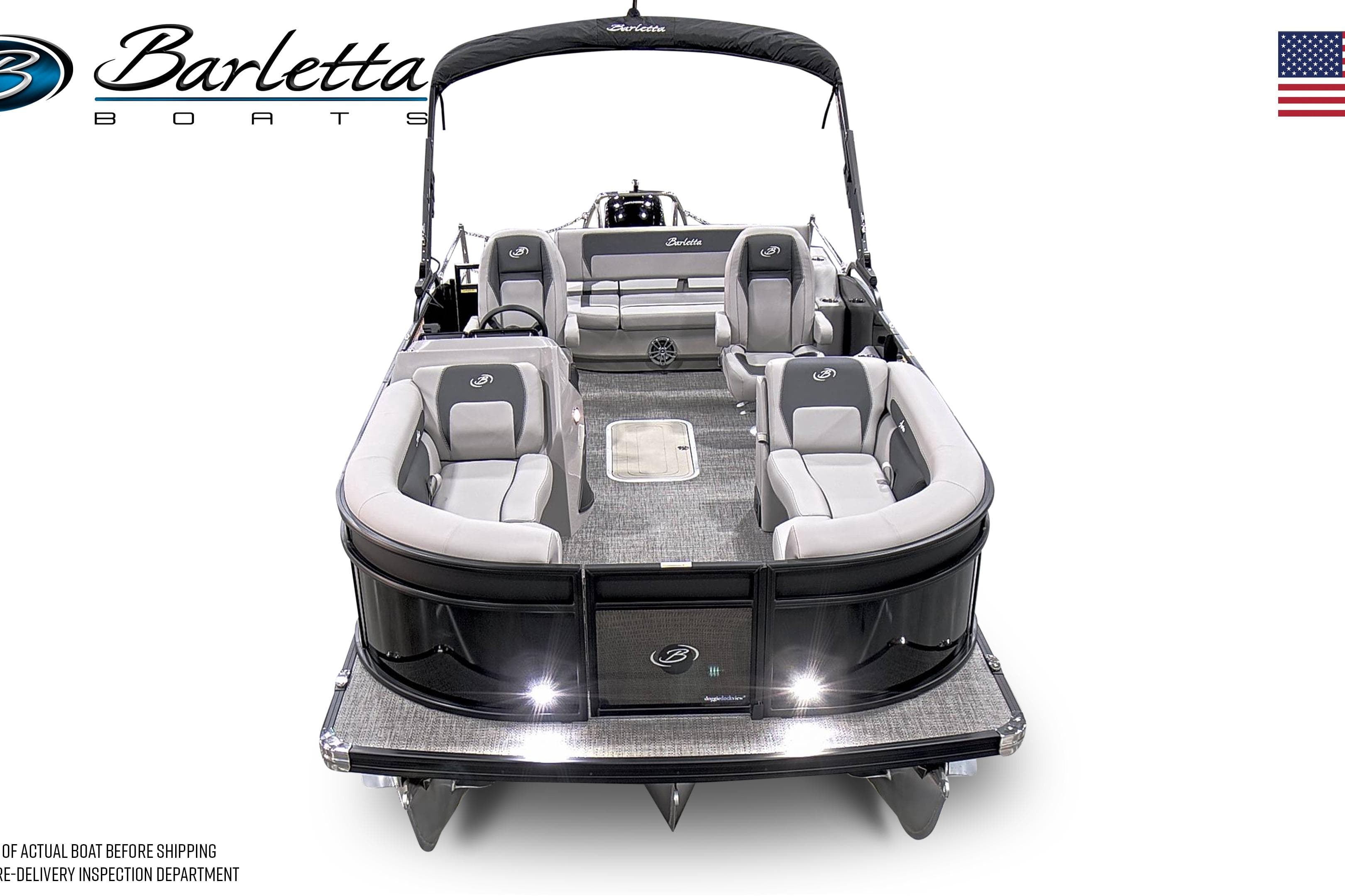 2026 Barletta ARIA 22UC pontoon boat with spacious seating and sleek design.