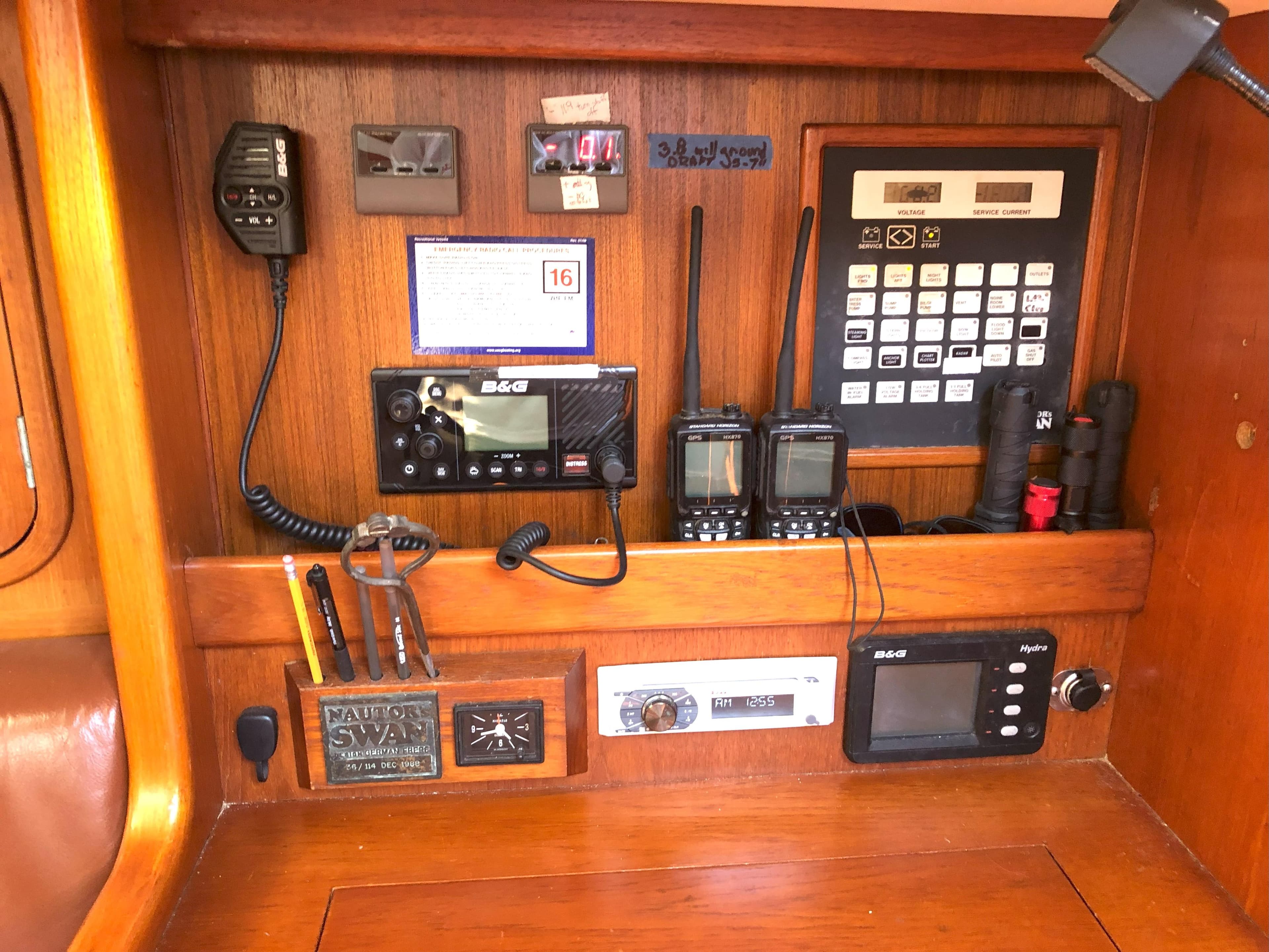 Navigation and communication equipment on a 1988 Nautor Swan 36-2 sailboat.