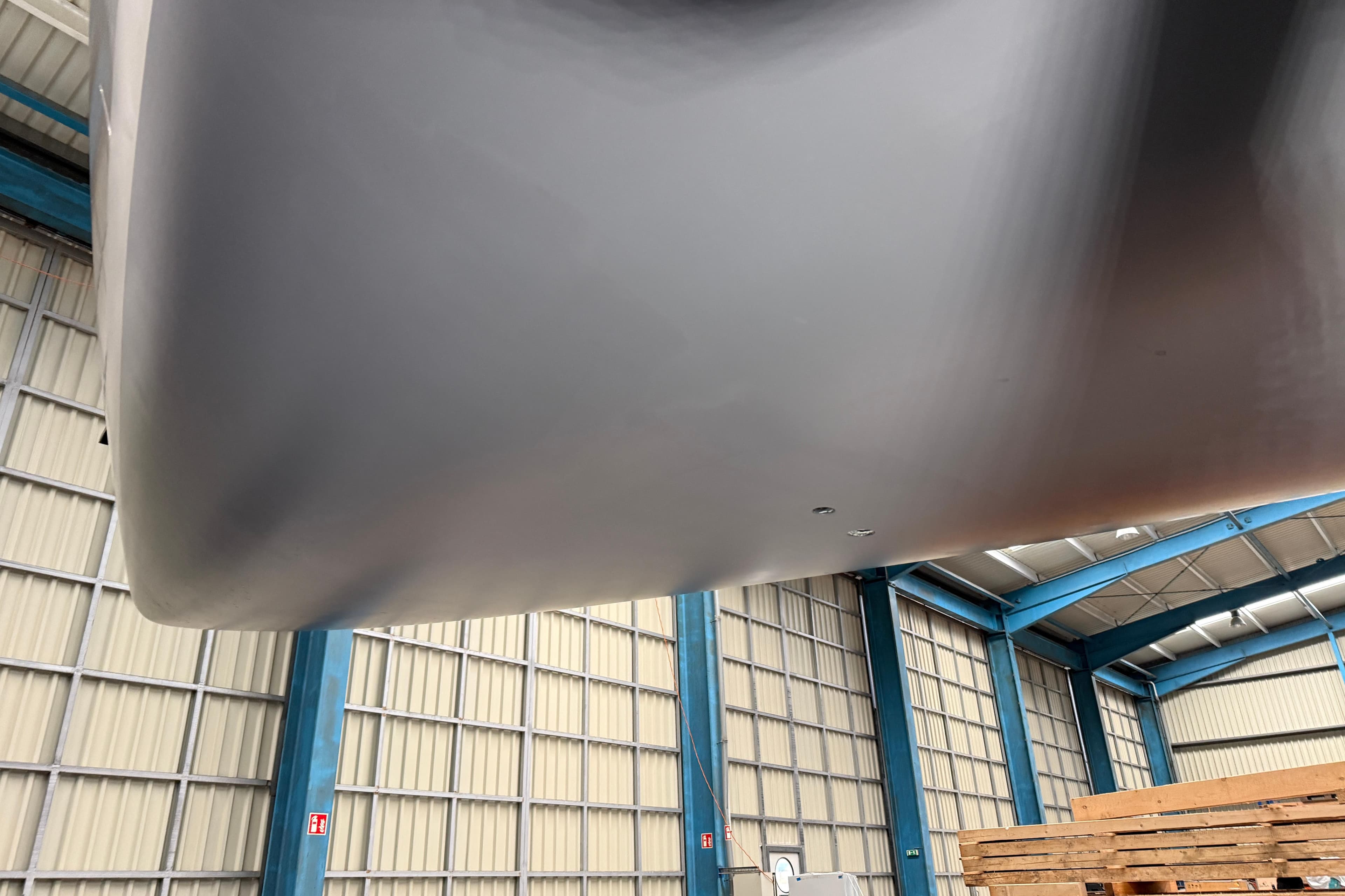 JPK 1030 yacht hull in a warehouse, 2019 model.