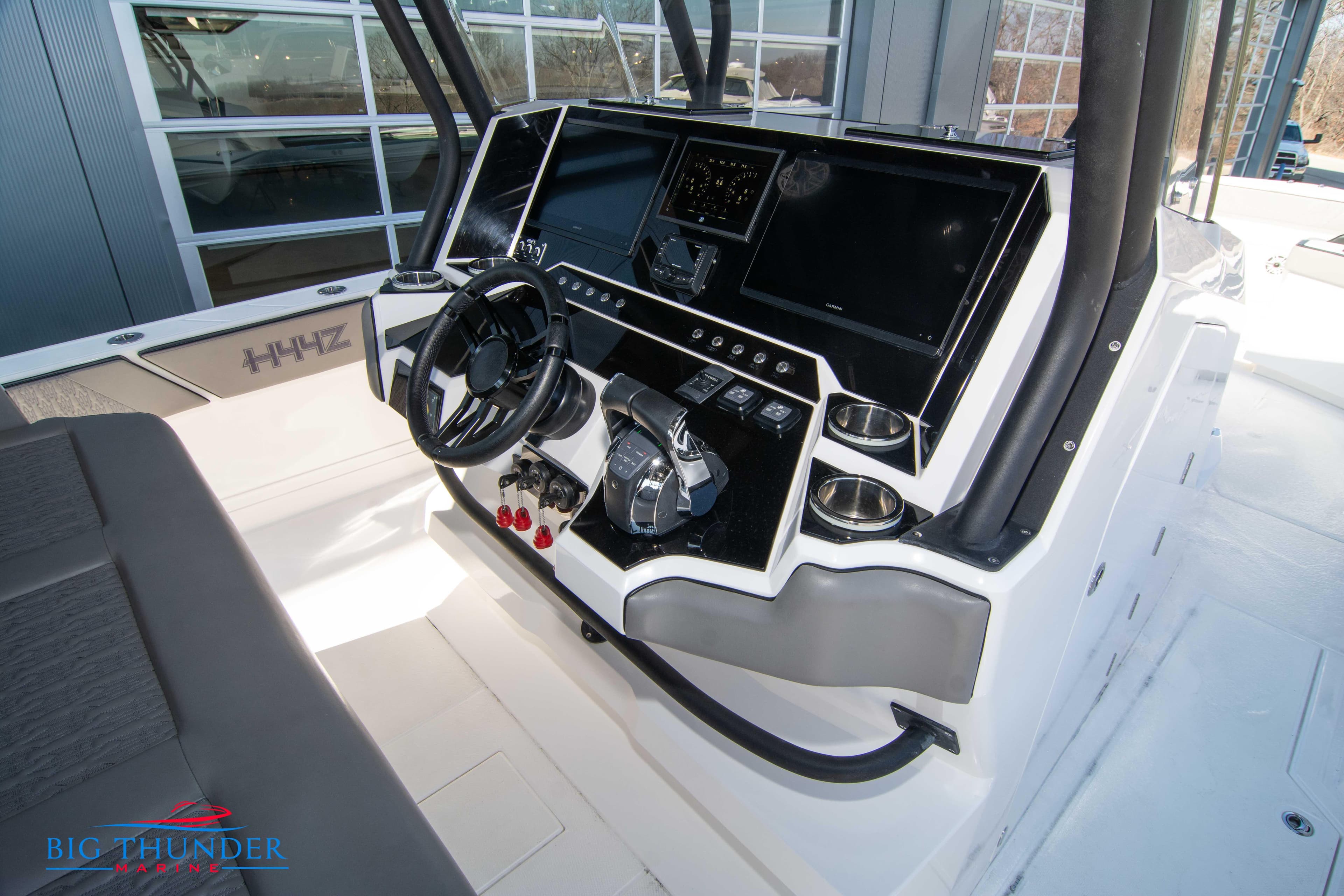 2023 Hayaari Marine H44Z boat dashboard with advanced controls and navigation systems.