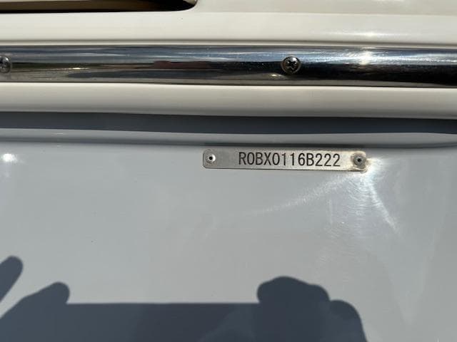 2022 Robalo 266 Cayman boat hull identification number (HIN) plate.