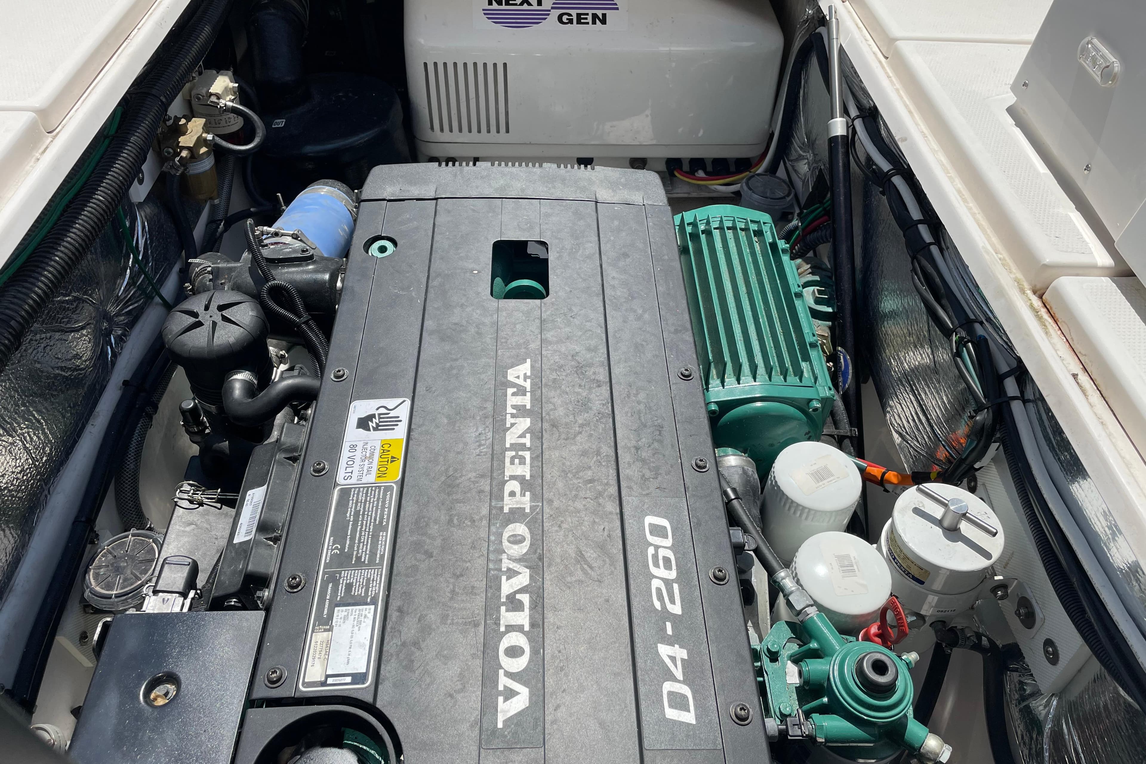 Engine compartment of a 2019 Cutwater C-28 with Volvo Penta D4-260 engine.