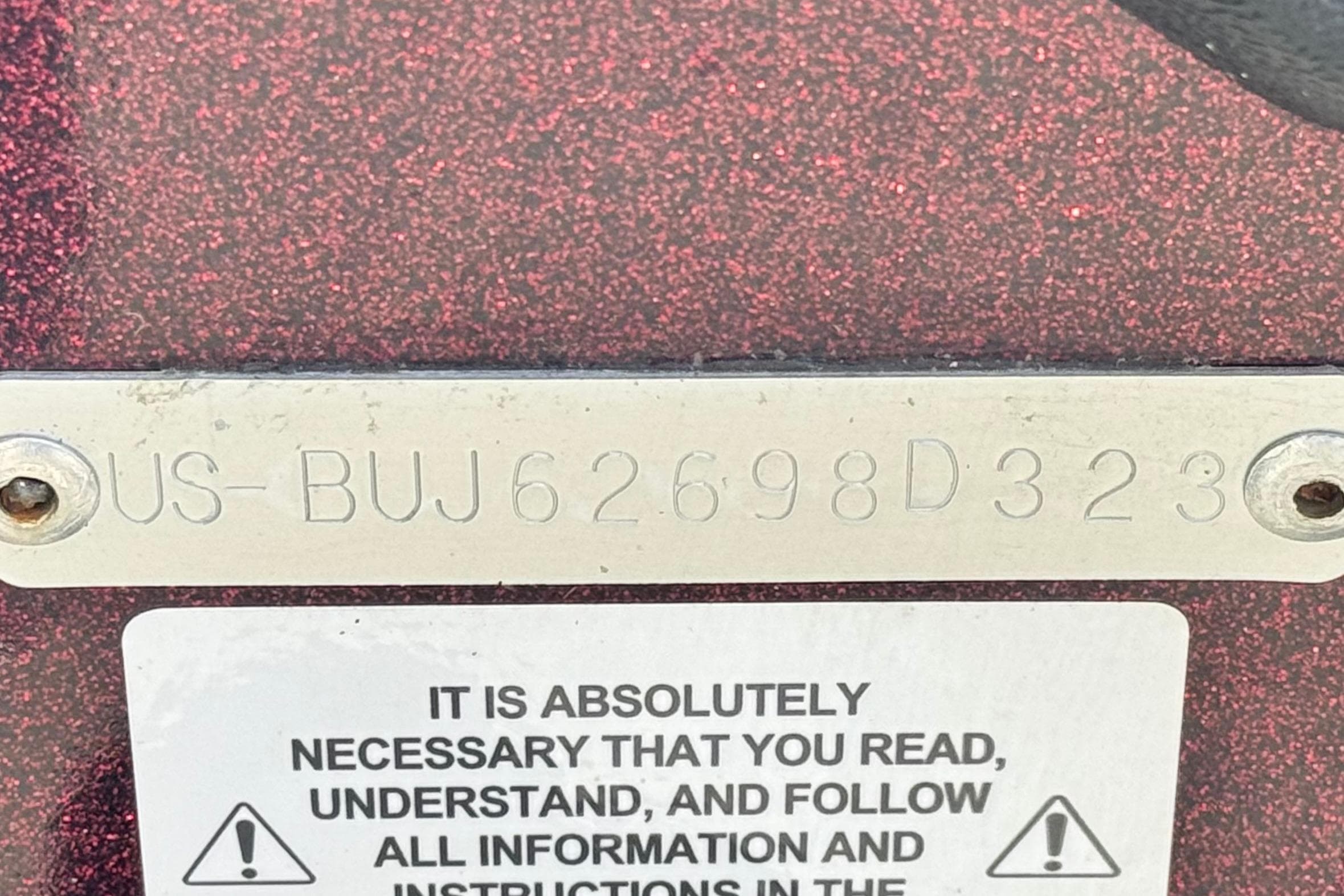 2023 Nitro Z18 identification plate with serial number and safety instructions.