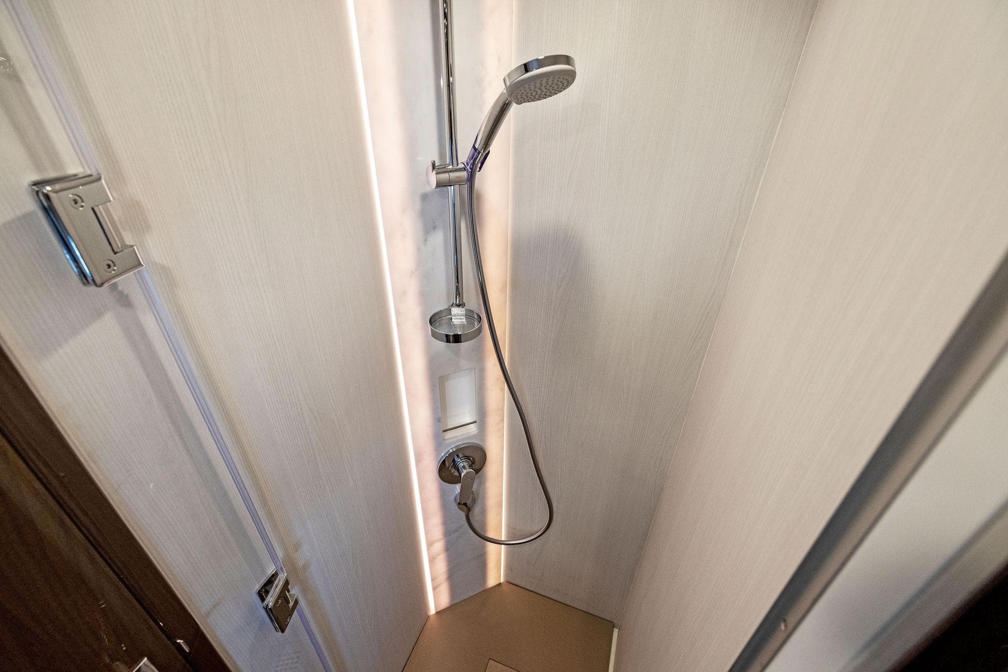Shower area in 2025 Fairline Targa 50 GT yacht, featuring modern fixtures and sleek design.