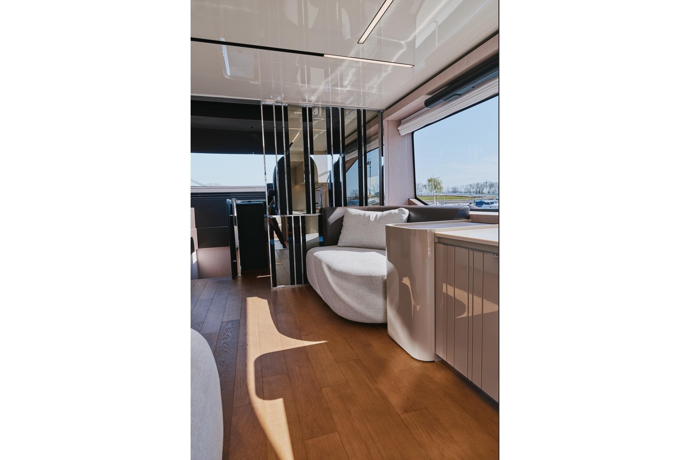 Interior of Cranchi Sessantadue 62 yacht, modern design, 2026 model.