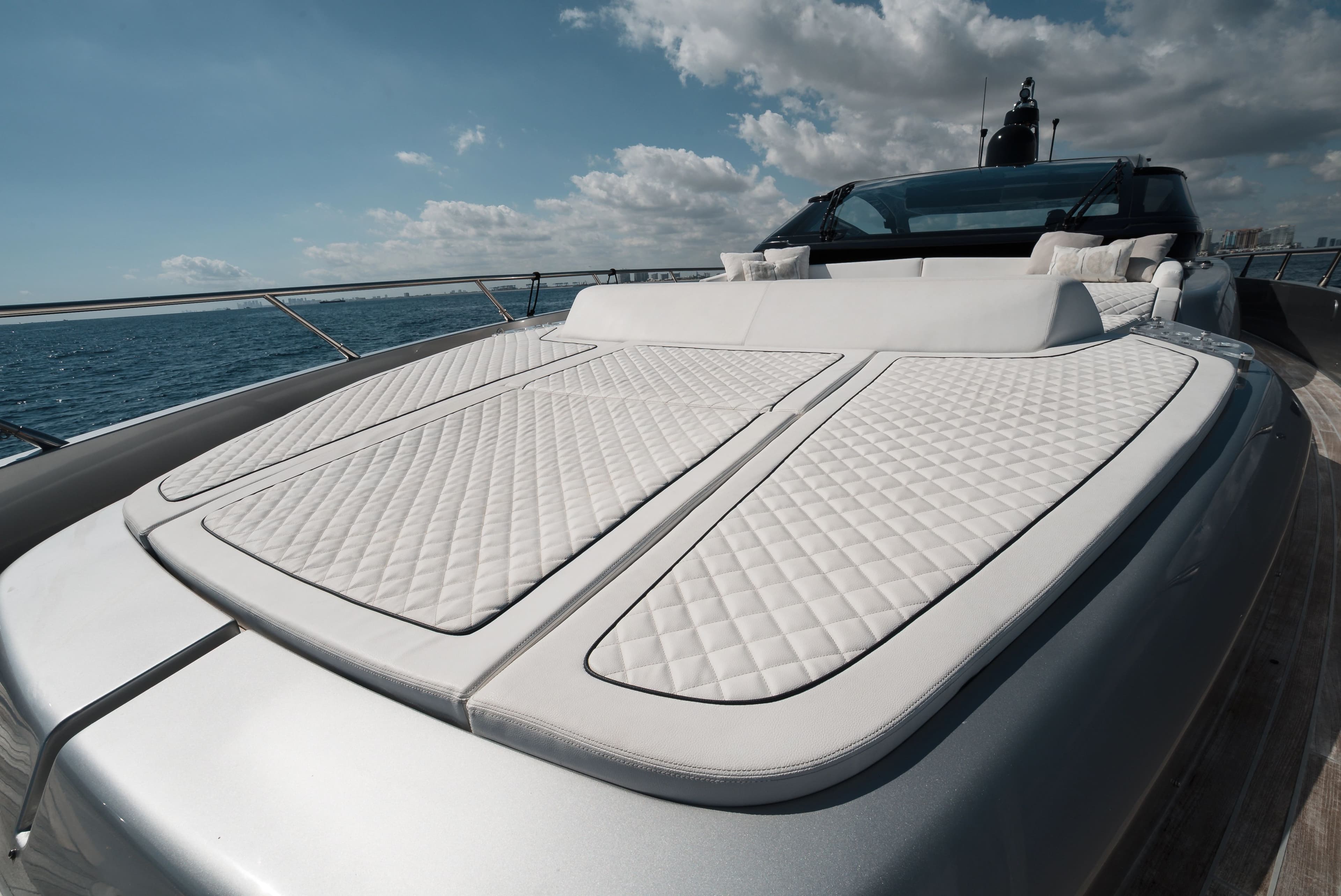 Luxurious sun deck of the 2024 Riva 68' Diable yacht.