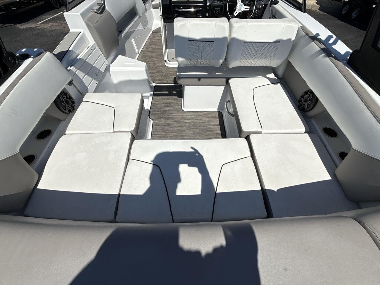 2022 Glastron GTD 245 boat interior with spacious seating and modern design.
