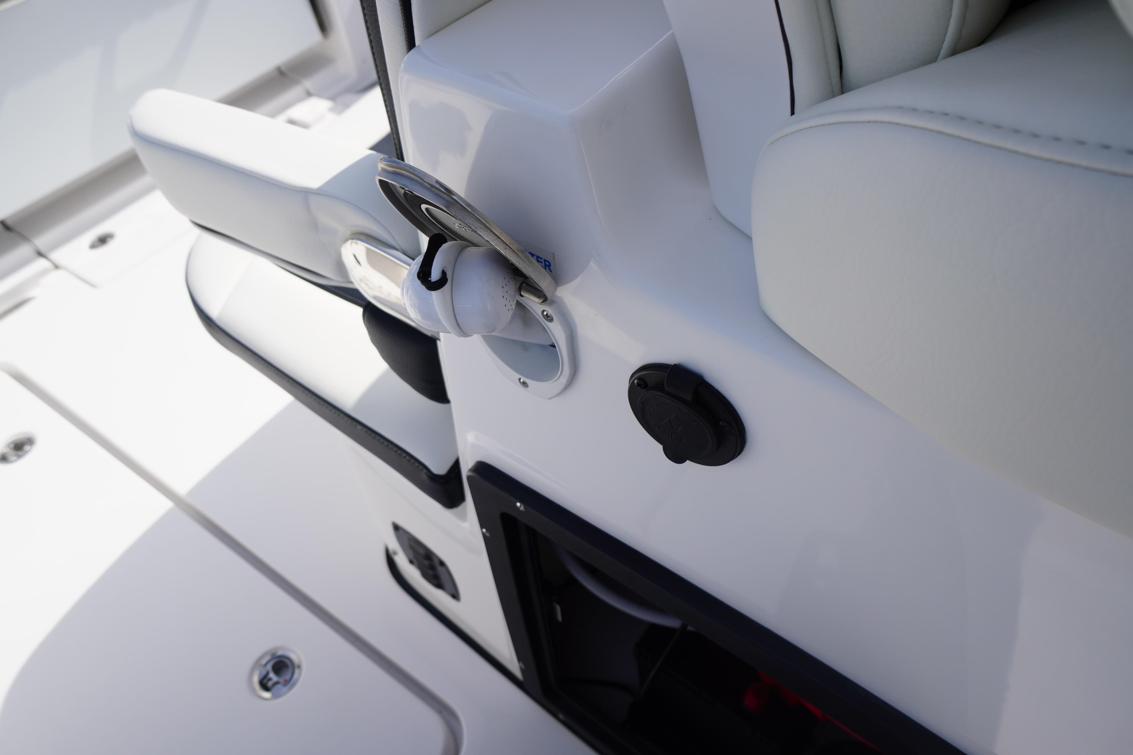 Close-up of 2026 Tidewater 282 CC Adventure boat interior detail.