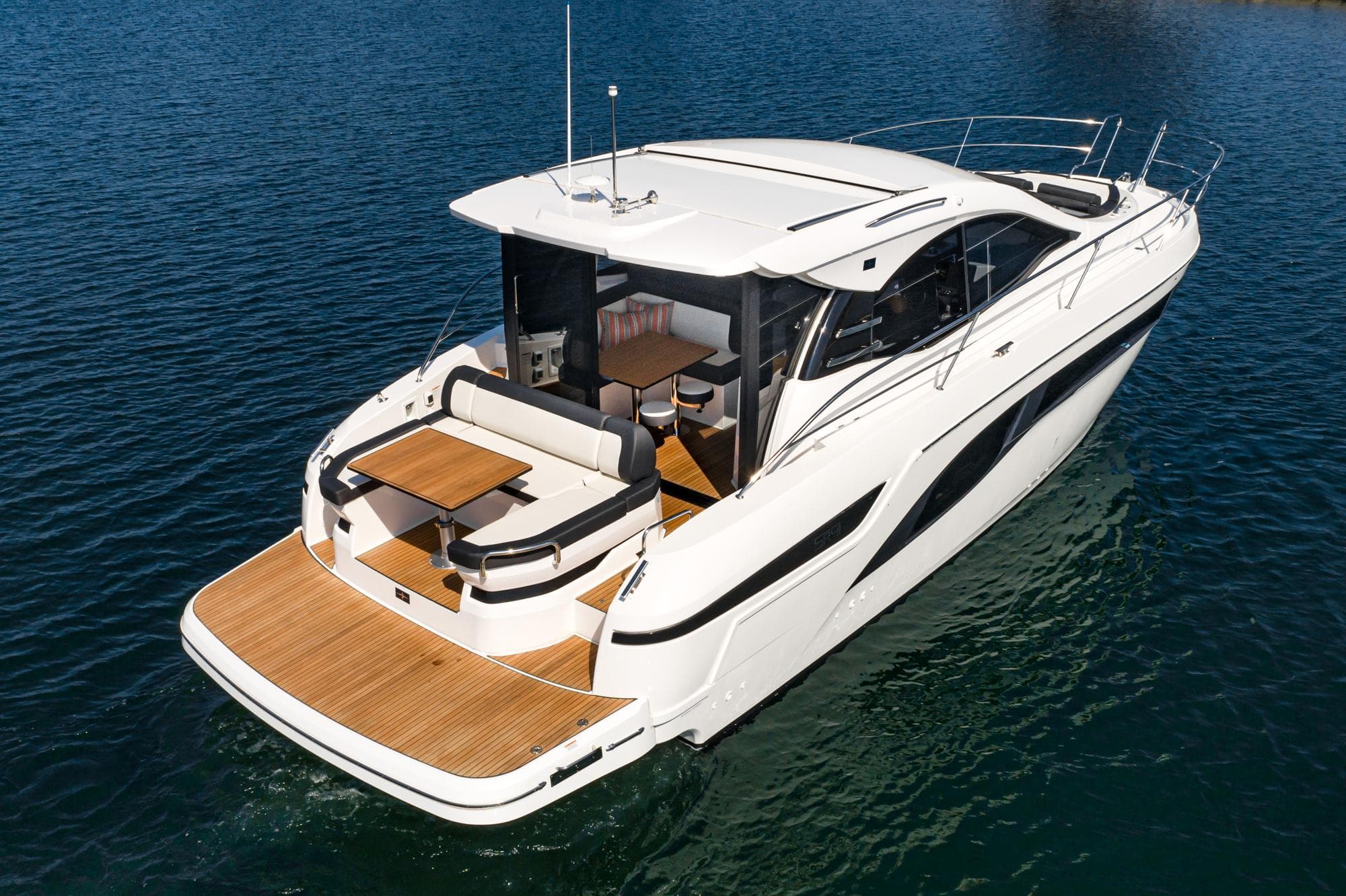 2024 Bavaria SR41 yacht on water, featuring sleek design and spacious deck.