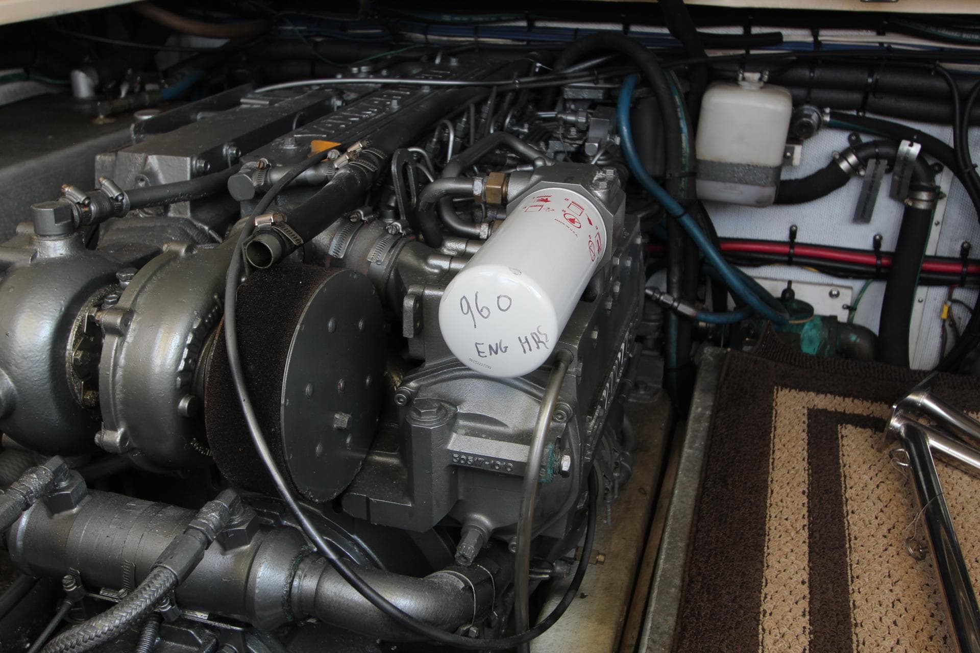 Engine room of a 2002 Island Packet 360 yacht.