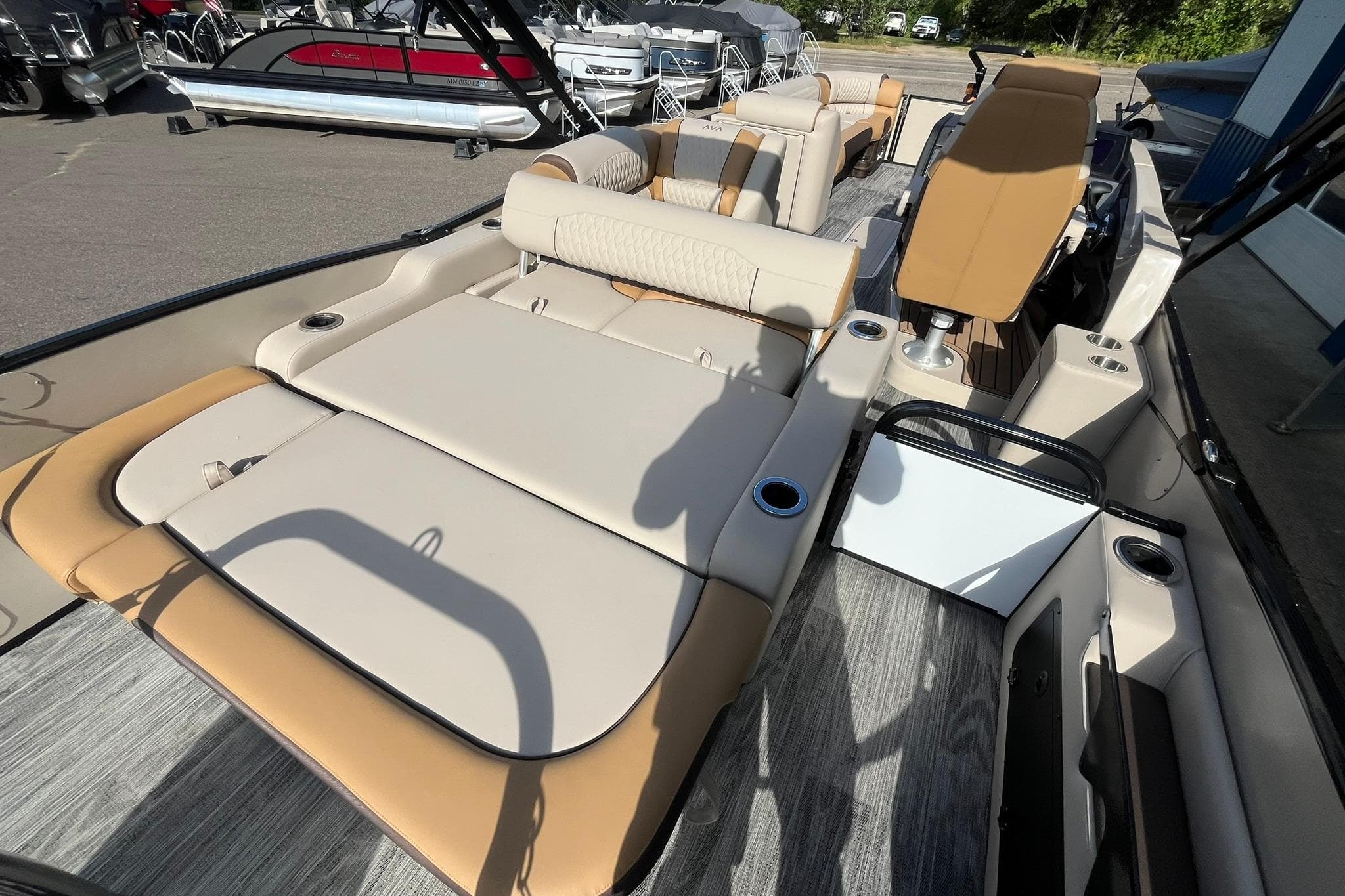 2026 Avalon Catalina Versatile Rear Bench boat with luxurious seating and modern design.