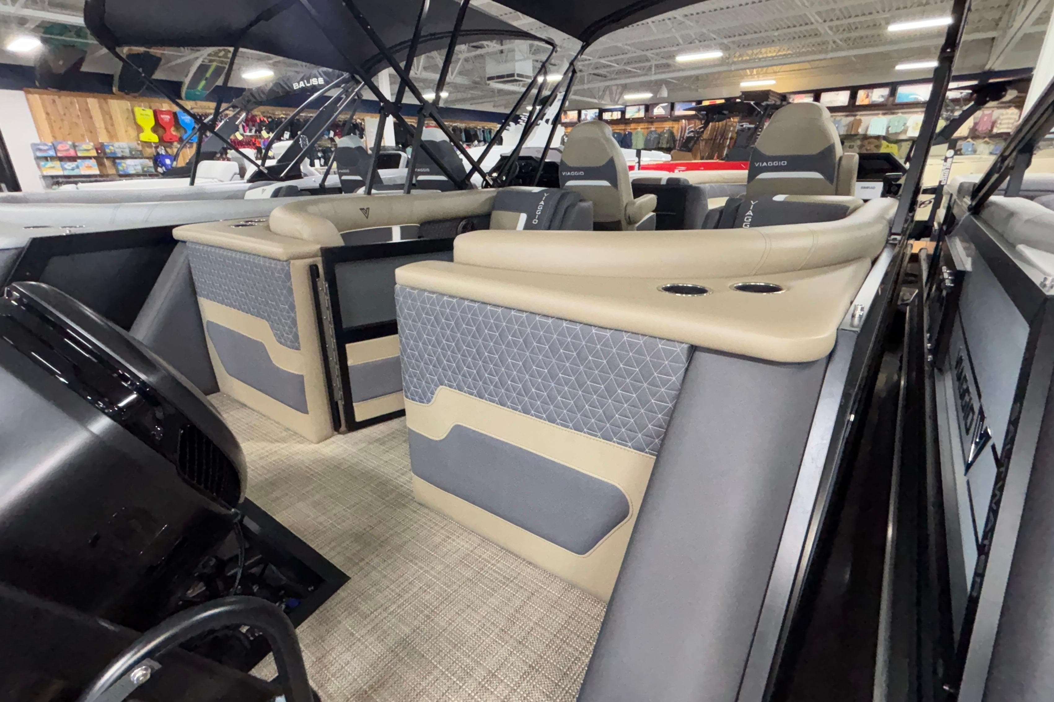 Interior of 2026 Viaggio Z24U boat with luxurious seating and modern design.