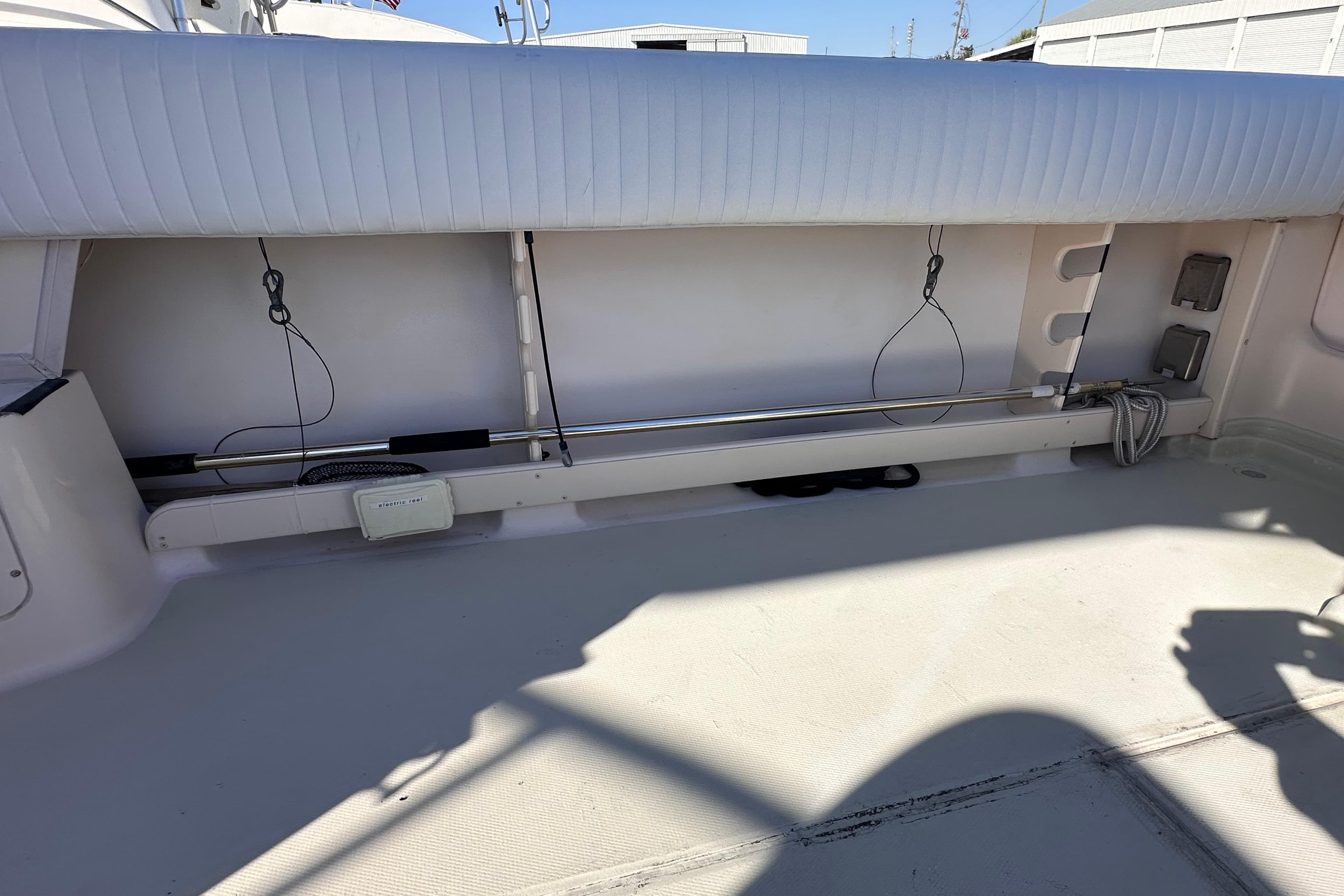 2007 Grady-White Marlin 300 boat interior with seating and storage area.