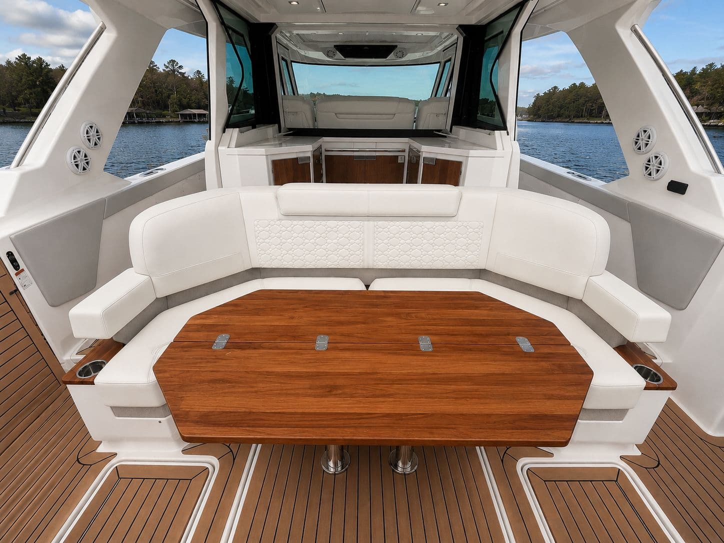Interior of 2023 Tiara Yachts 48 LS with luxurious seating area.