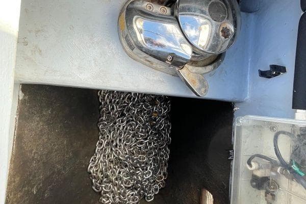 Anchor chain and winch on 2008 Voyage Yachts 500 deck.