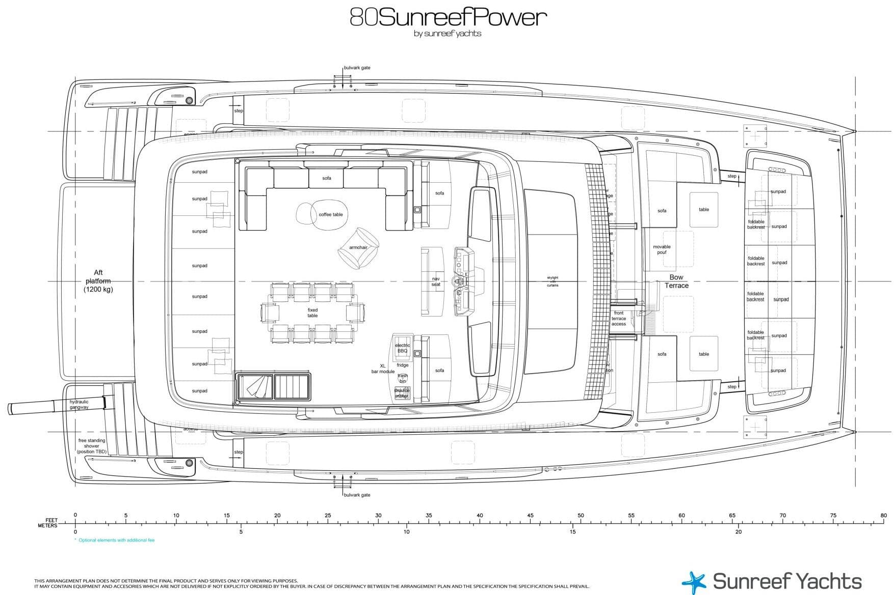 Floor plan of 2026 Sunreef 80 Sunreef Power yacht, showcasing layout and design features.