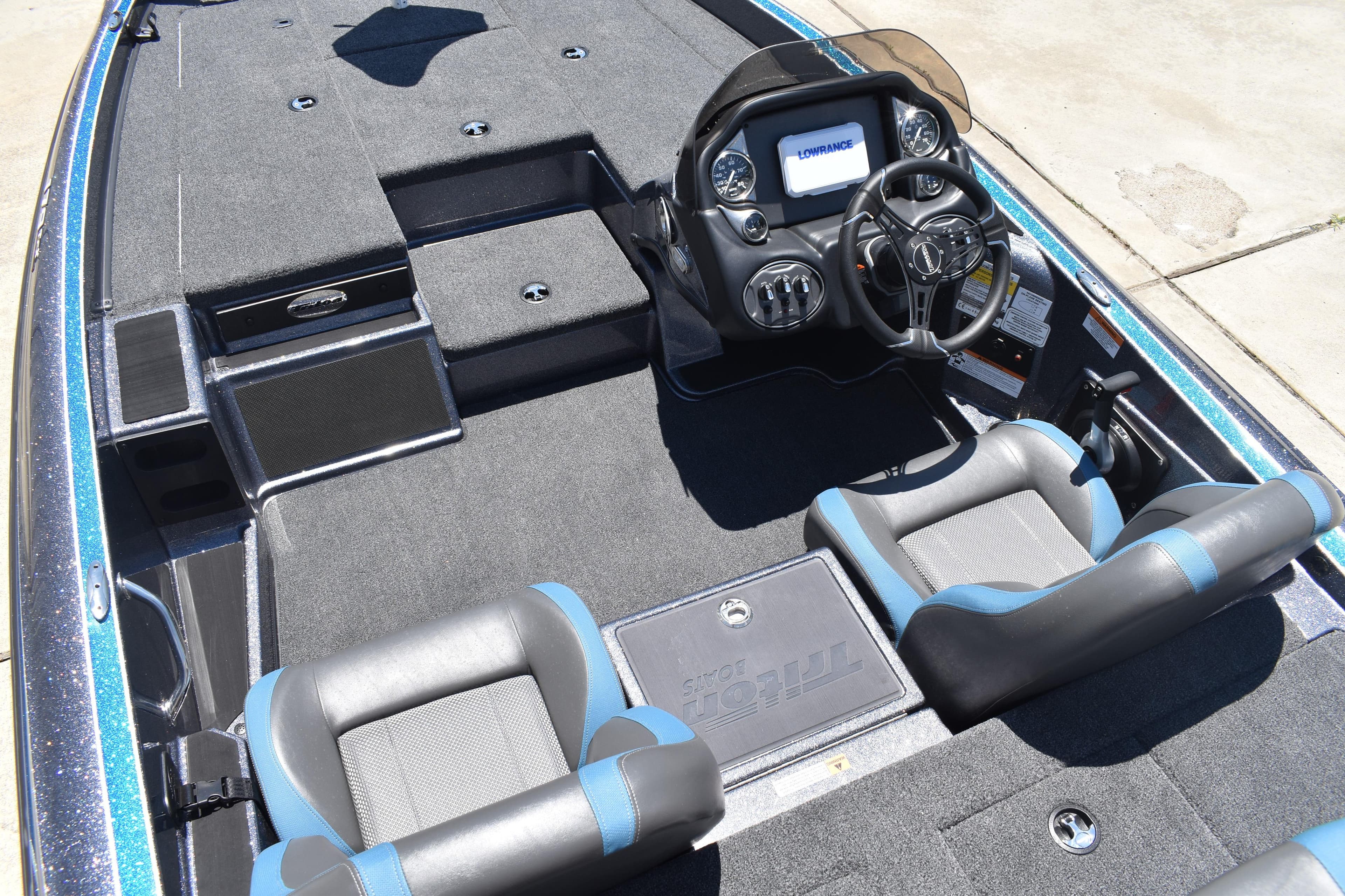 2026 Triton 179 TrX boat interior with dual seats and modern dashboard.