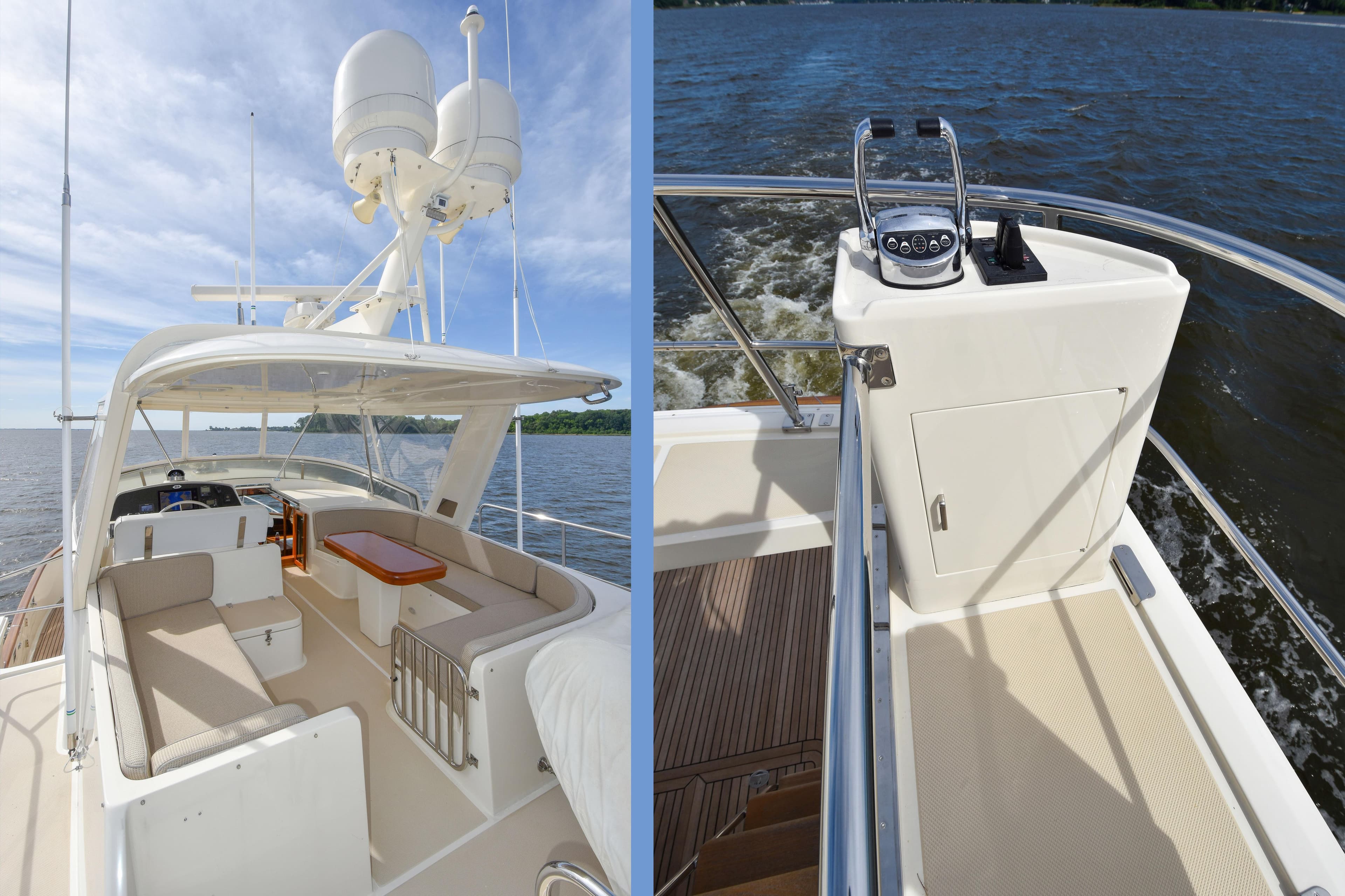 2013 Fleming 55 yacht with spacious deck and modern navigation equipment.