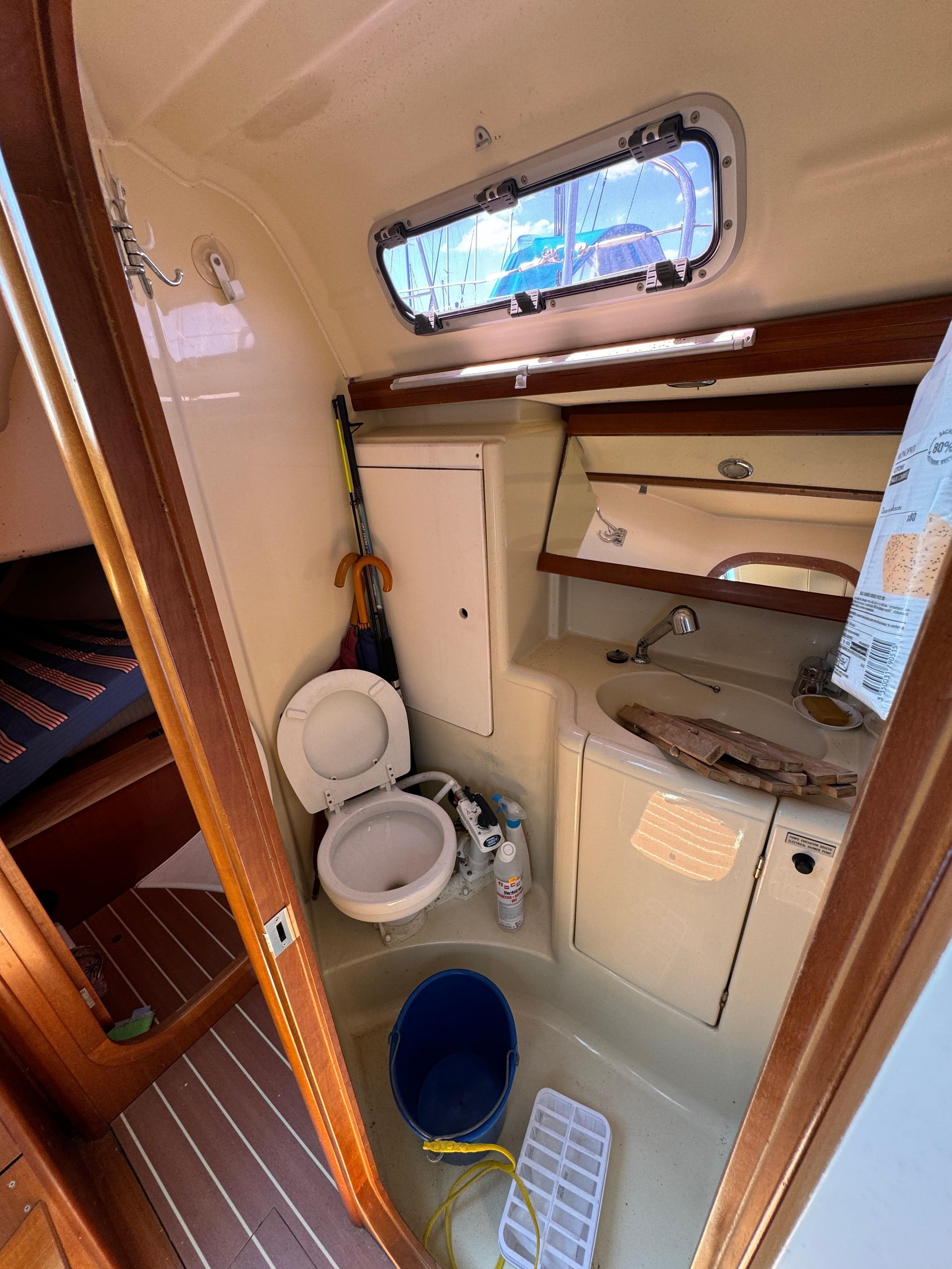 Interior of a 2008 Dufour 365 yacht featuring a bathroom.