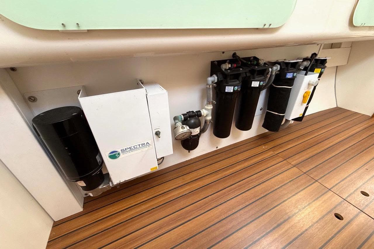 Water filtration system on 2004 Outremer Standard yacht, featuring Spectra components.