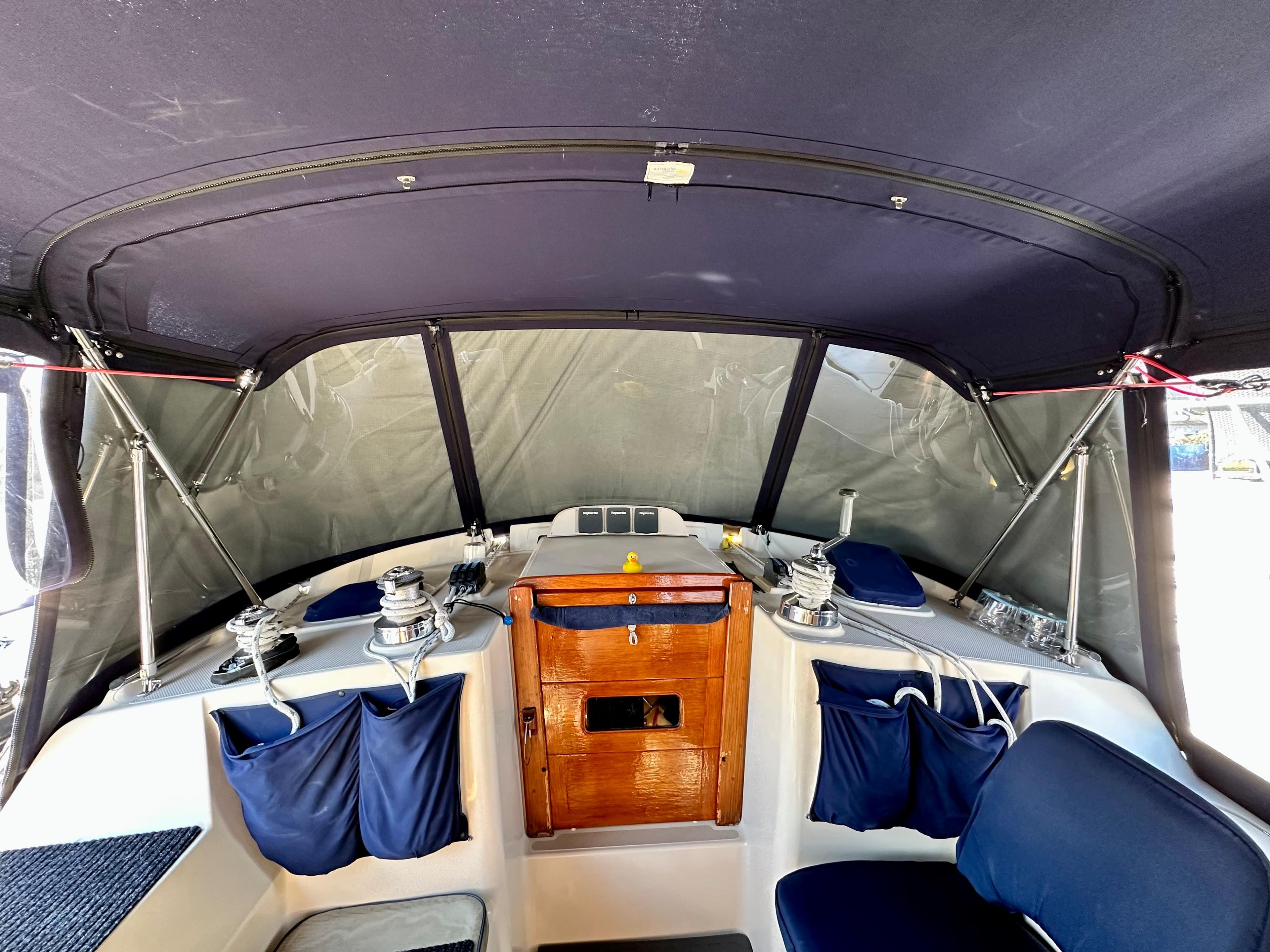 Interior of 2006 Island Packet 440 sailboat cockpit.