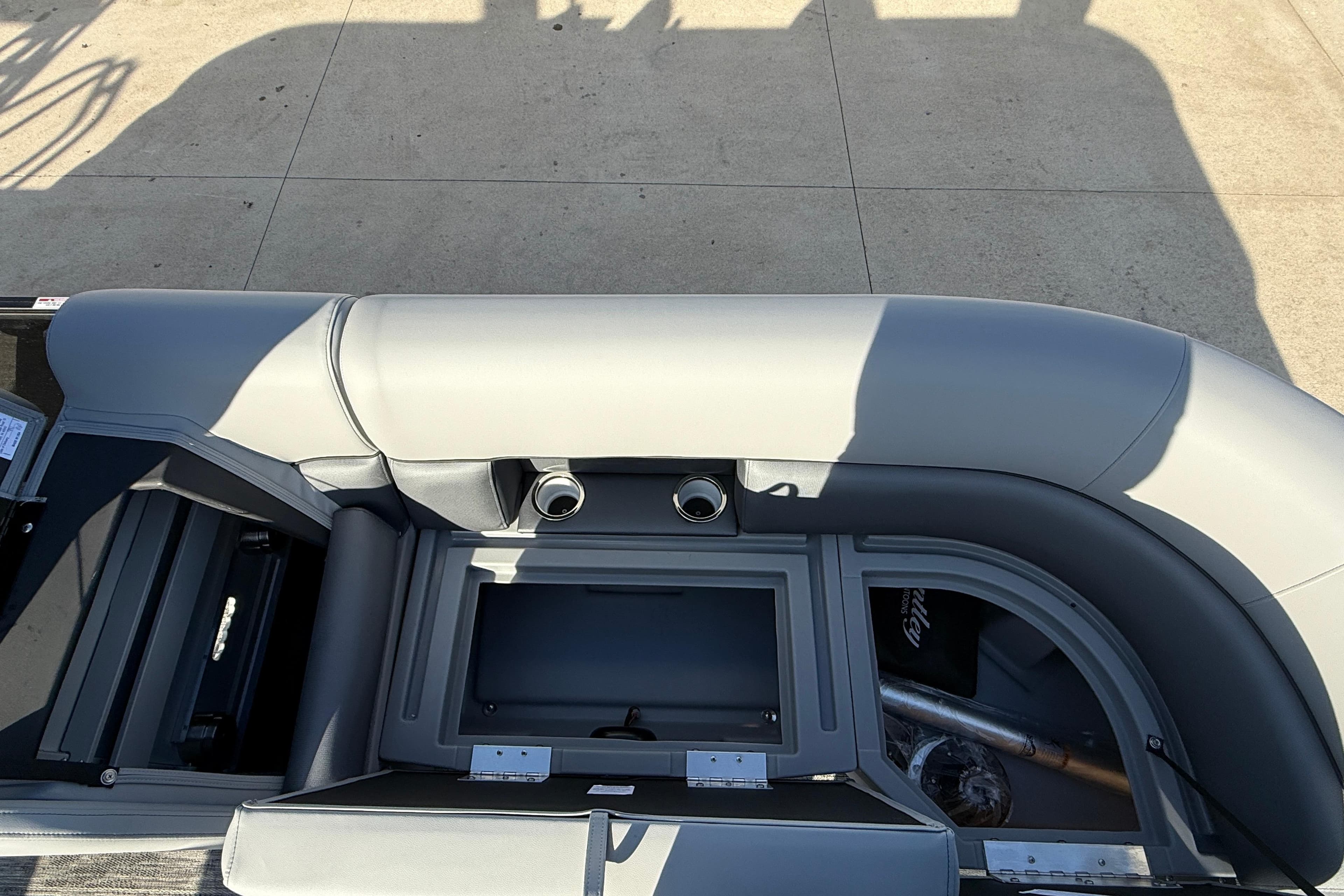 2026 Bentley Pontoons Legacy 243 Navigator interior seating and storage compartments.