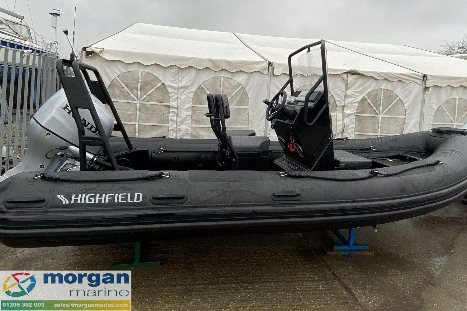 2023 Highfield Patrol 500 boat displayed at Morgan Marine dealership.