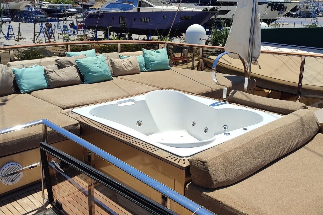 Luxurious deck with jacuzzi on 2009 Aganlar Custom Built Gulet 34M yacht.