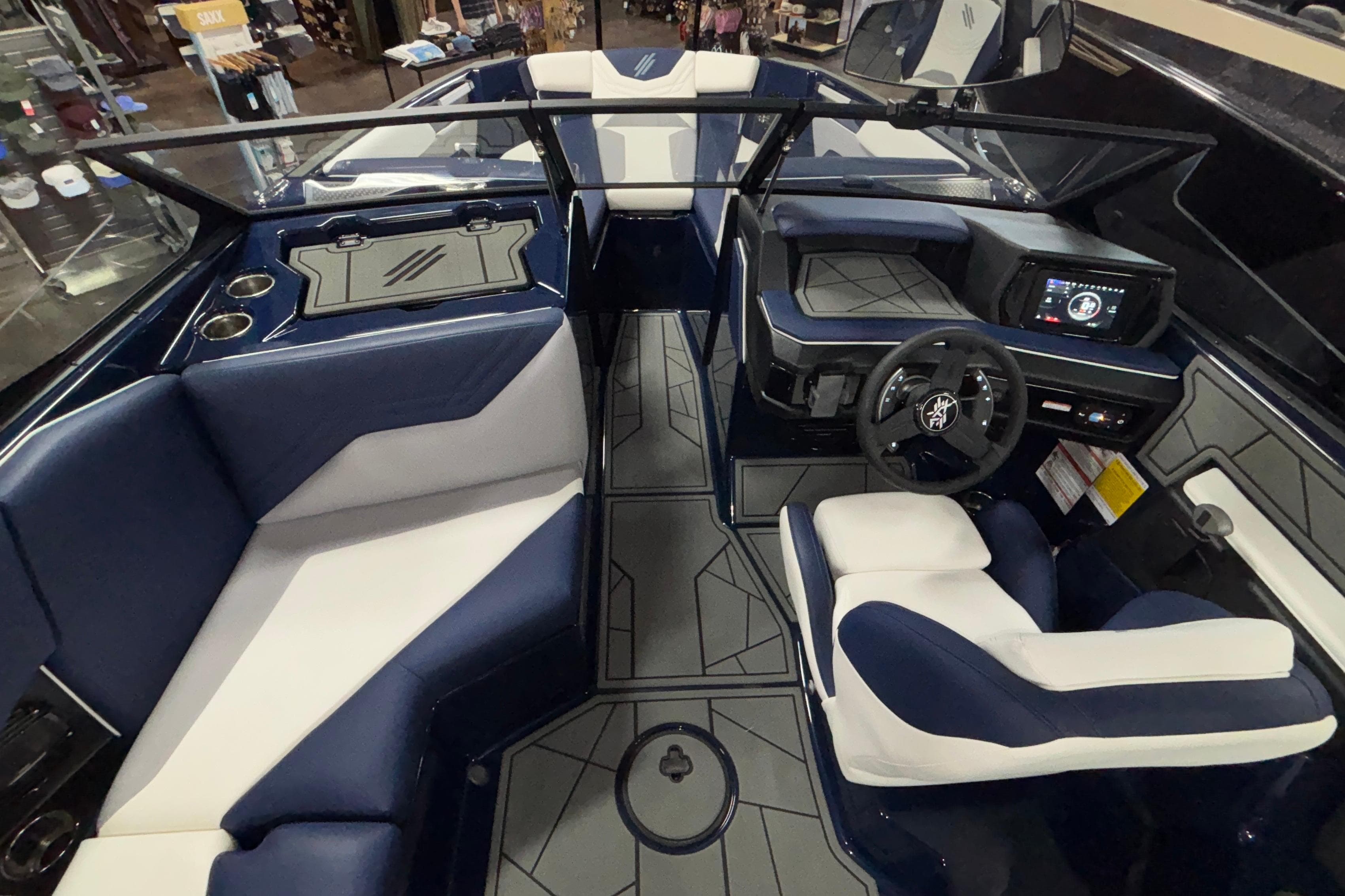 2026 ATX Surf Boats 24 Type-S interior with modern dashboard and seating.