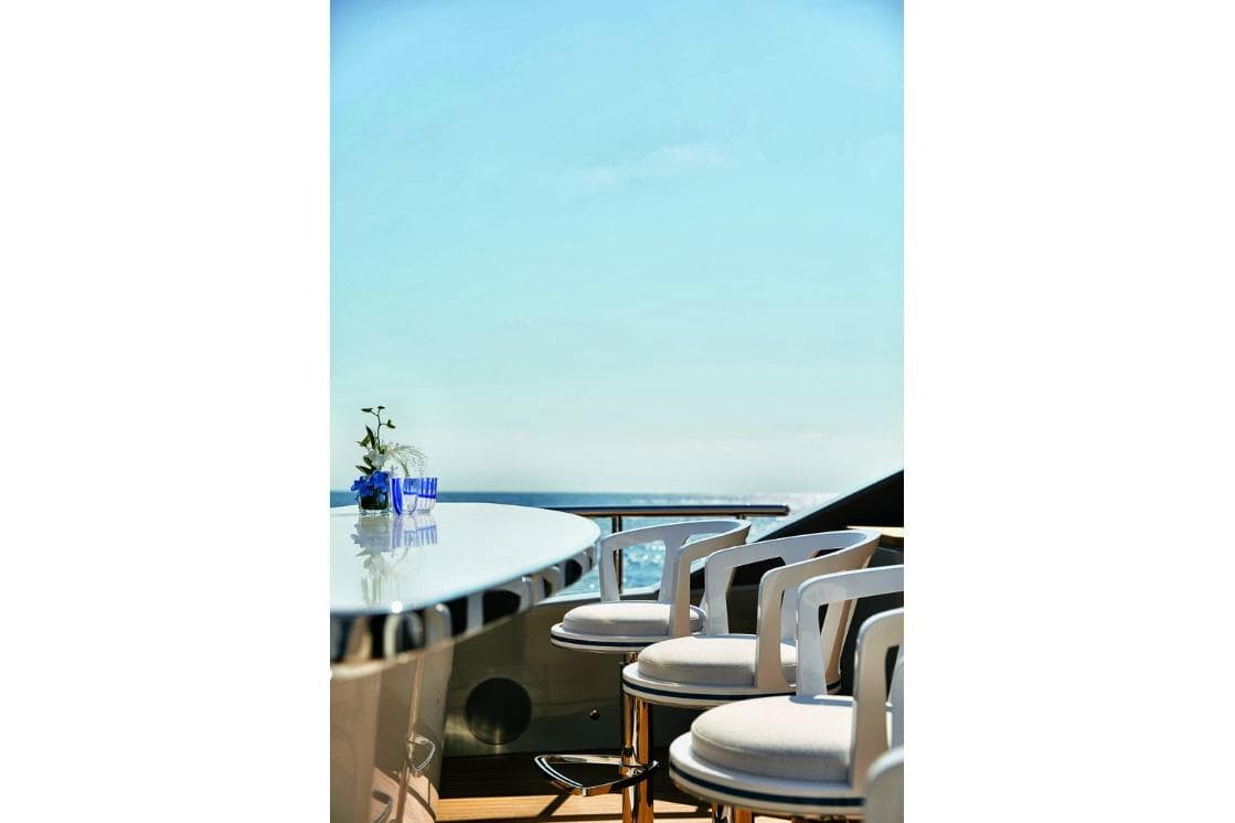 Luxurious deck seating on 2021 Benetti B.NOW 50M yacht with ocean view.
