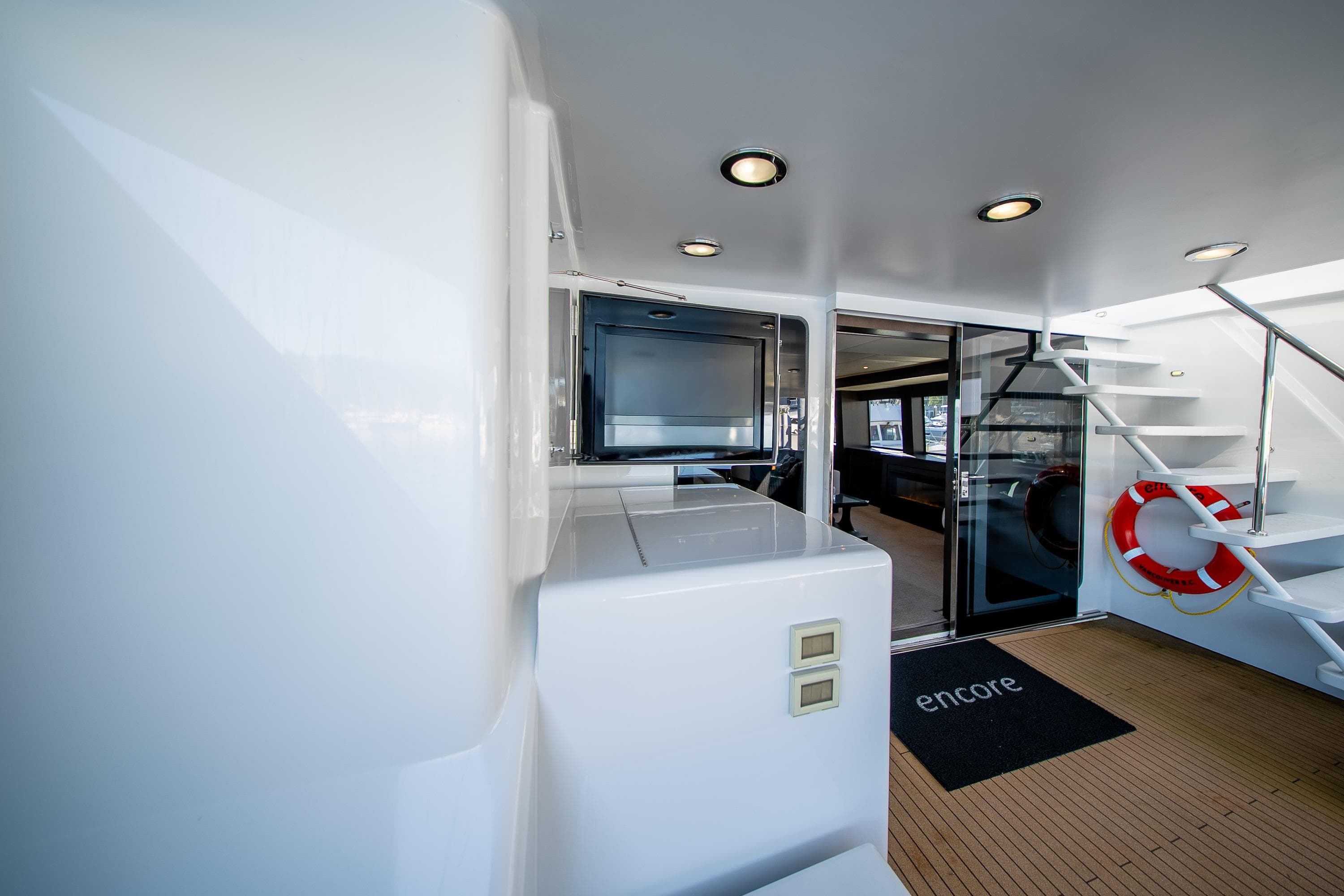 Luxurious 1992 Crescent Custom yacht interior with modern design and safety features.