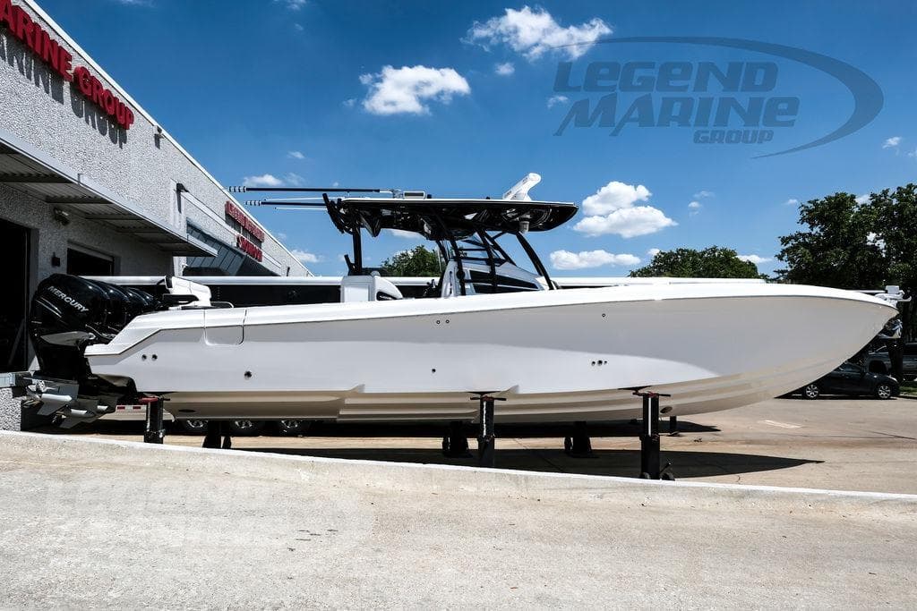 2024 Nor-Tech 392 Super Fish boat displayed at Legend Marine Group dealership.