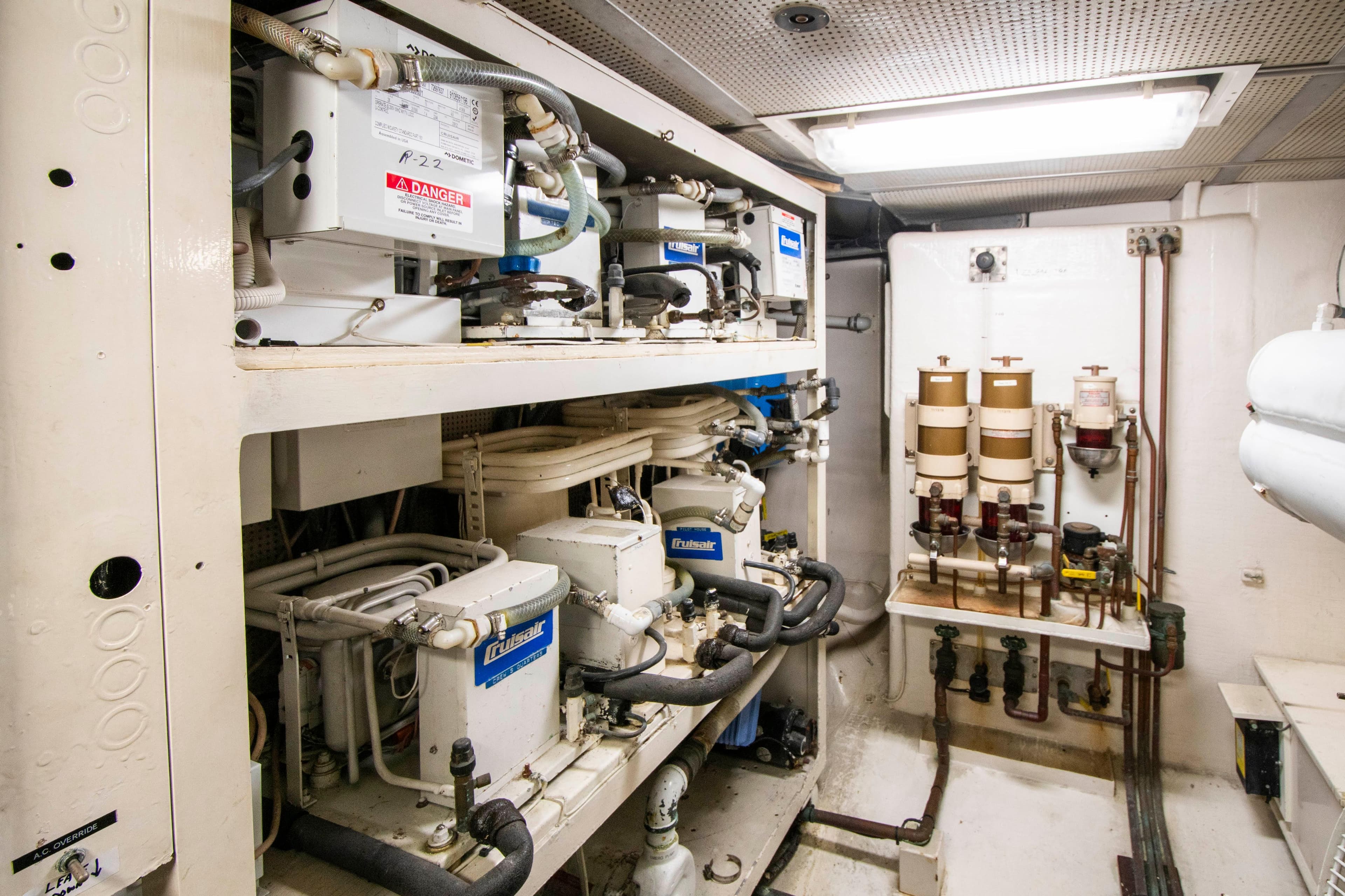 Engine room of 1988 Knight & Carver Motoryacht.