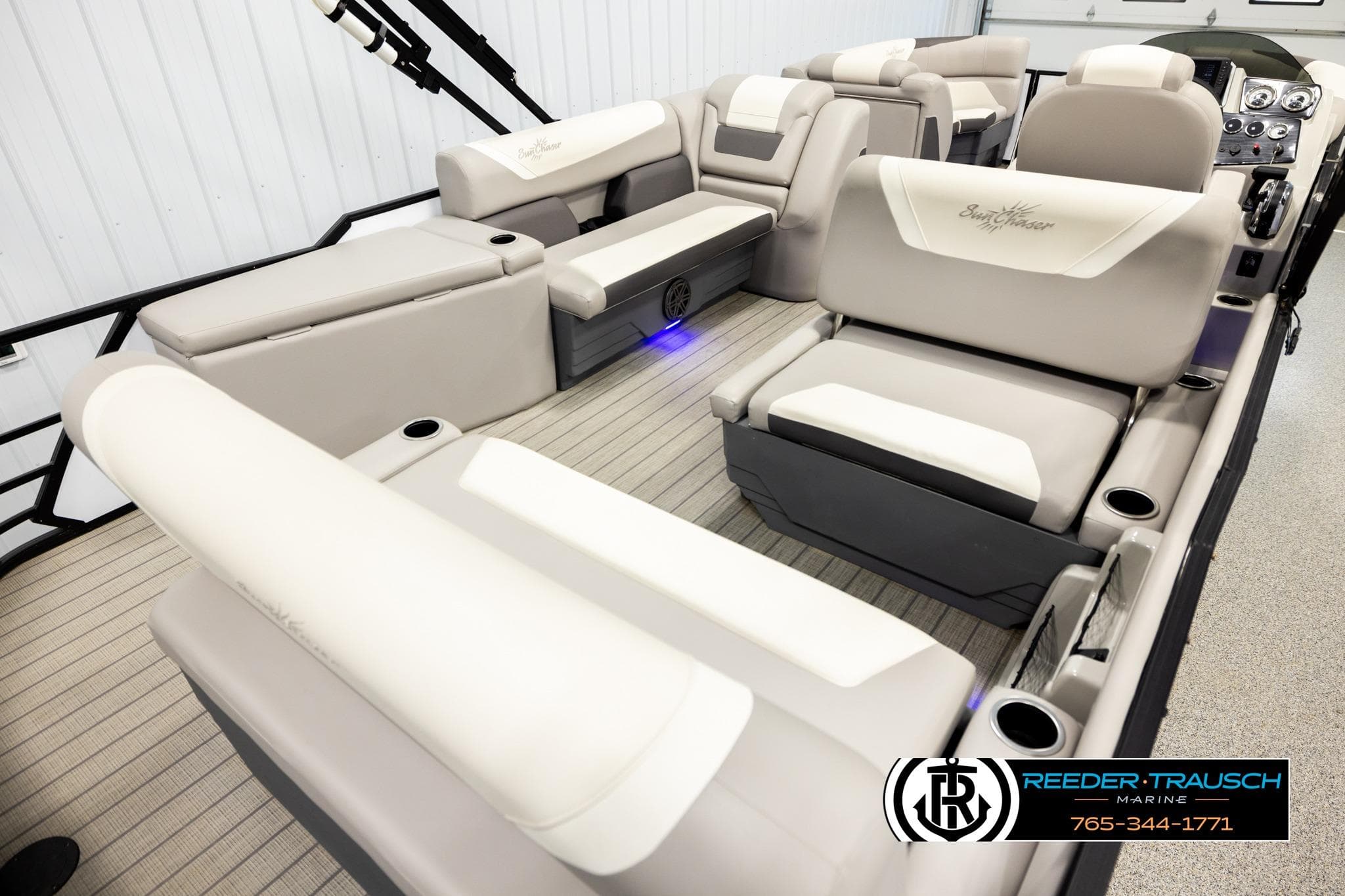 2023 SunChaser 23 Eclipse SSB boat interior with luxurious seating and modern design.