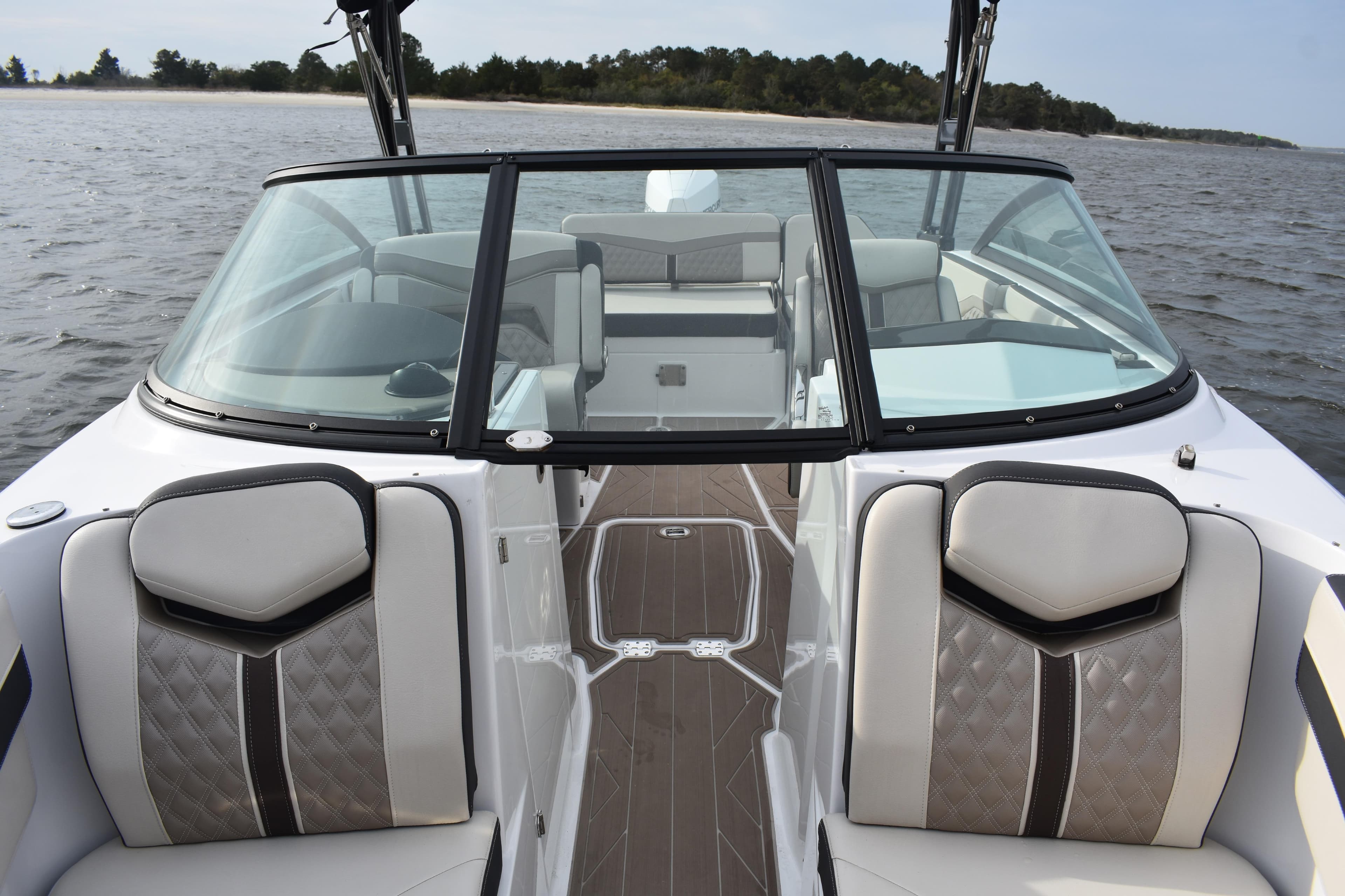 2024 Monterey 255SS Super Sport boat interior with luxurious seating and sleek design.