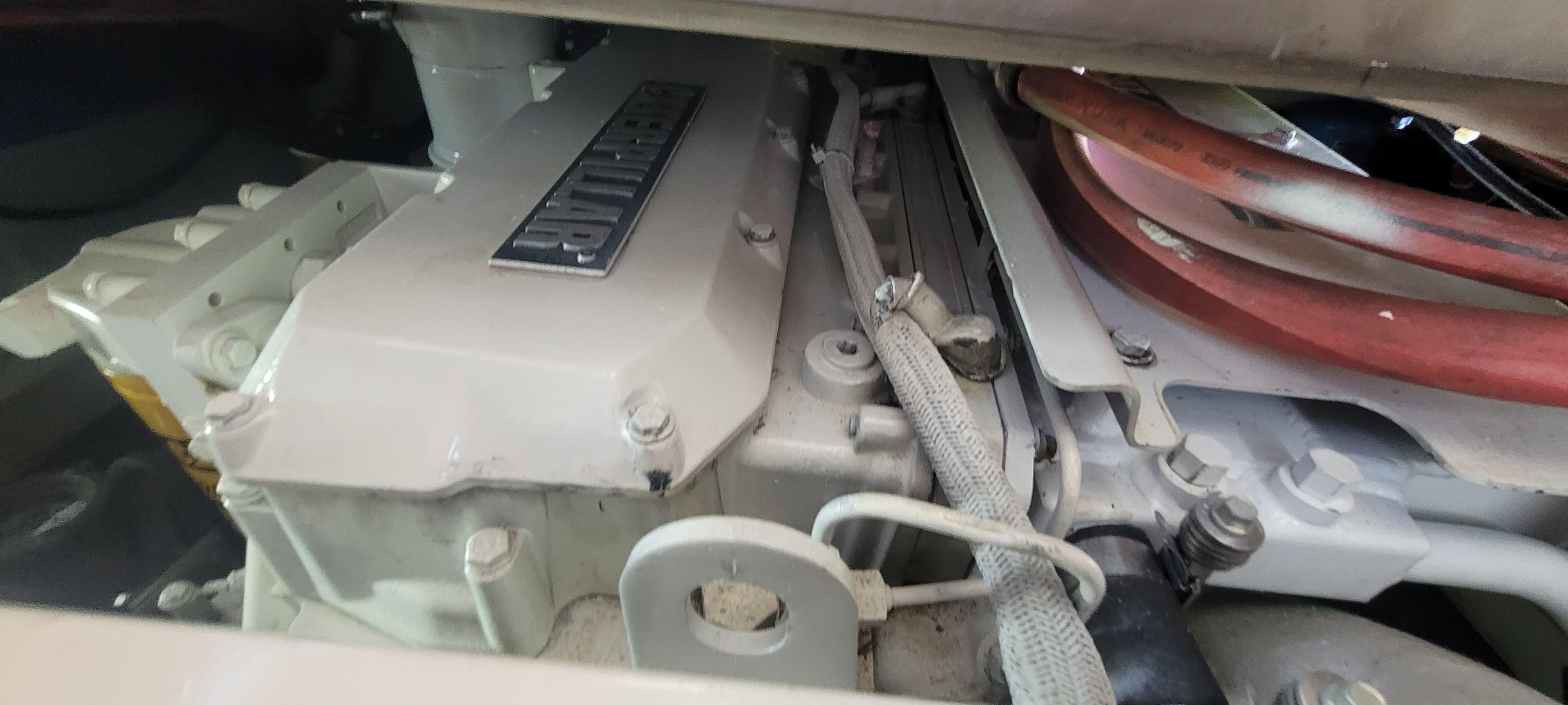 Engine compartment of a 2000 Duffy 35 Hardtop Cruiser.