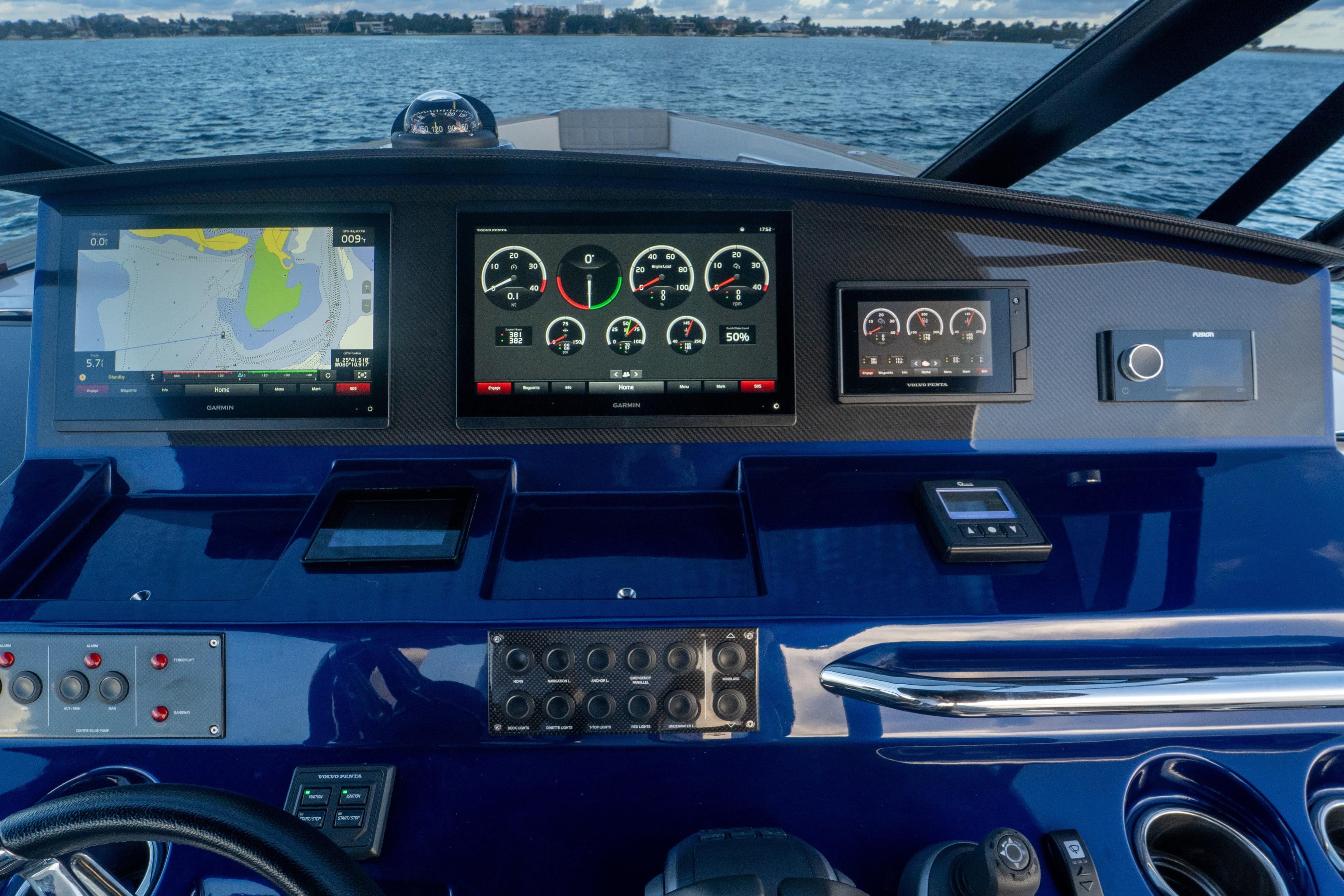 Cockpit of 2021 Pardo Yachts 43 with advanced navigation and control displays.