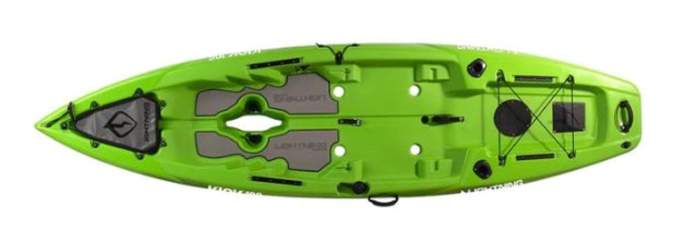 2023 Lightning Kayaks Kick 106, green sit-on-top kayak, top view.