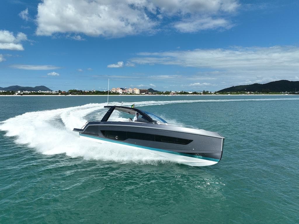 Schaefer V44 2027 yacht cruising swiftly on open water.