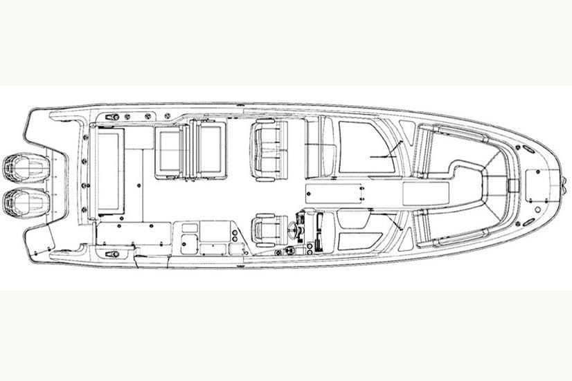 Manufacturer Provided Image: Top view schematic of 2015 Boston Whaler 320 Vantage boat layout.