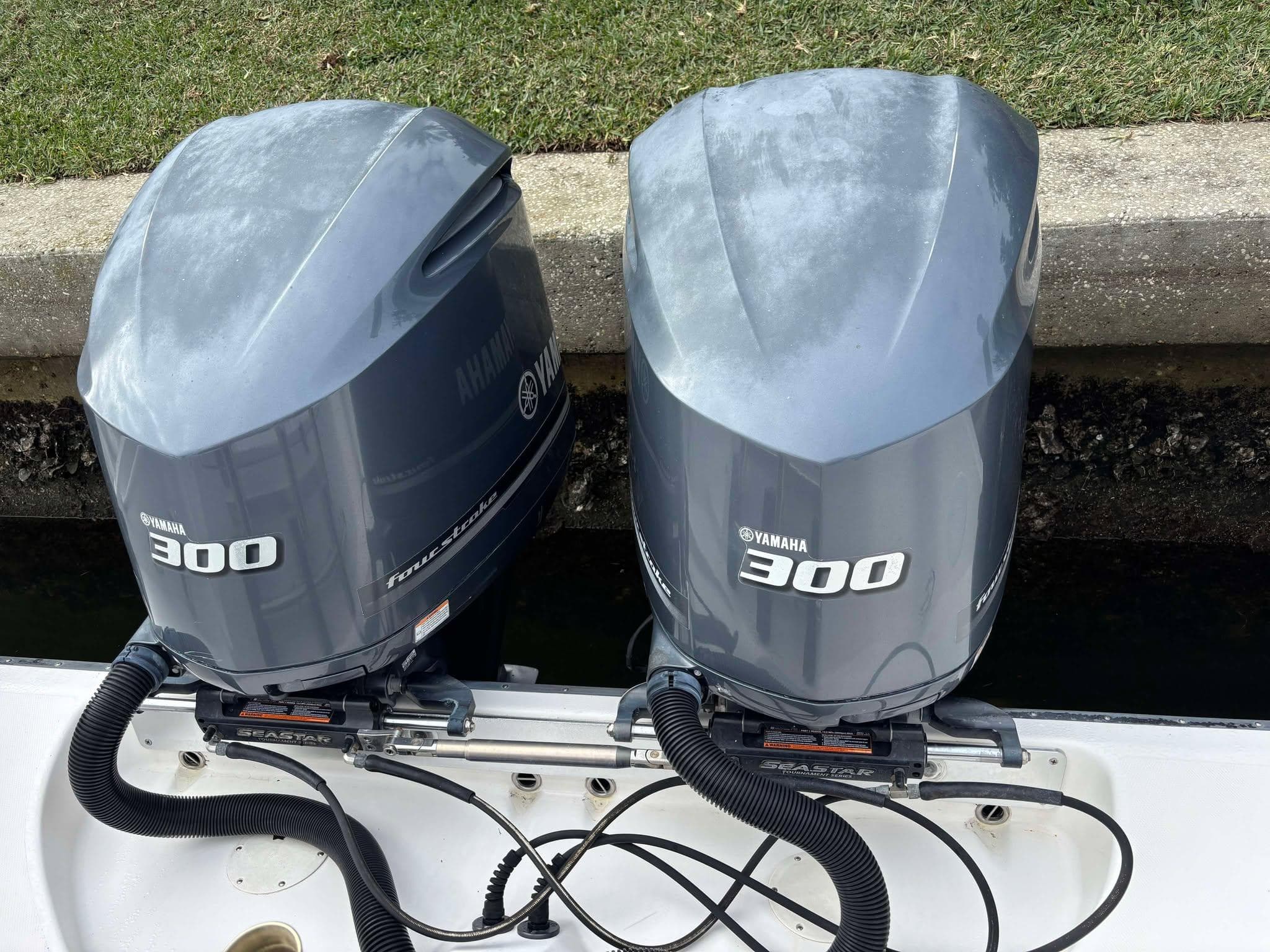 Twin Yamaha 300 outboard engines on a 2012 Edgewater 318CC boat.