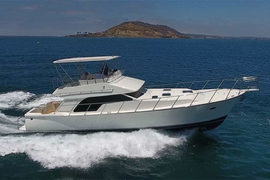 2026 Mikelson 50 Generation II Sportfisher cruising on open water.
