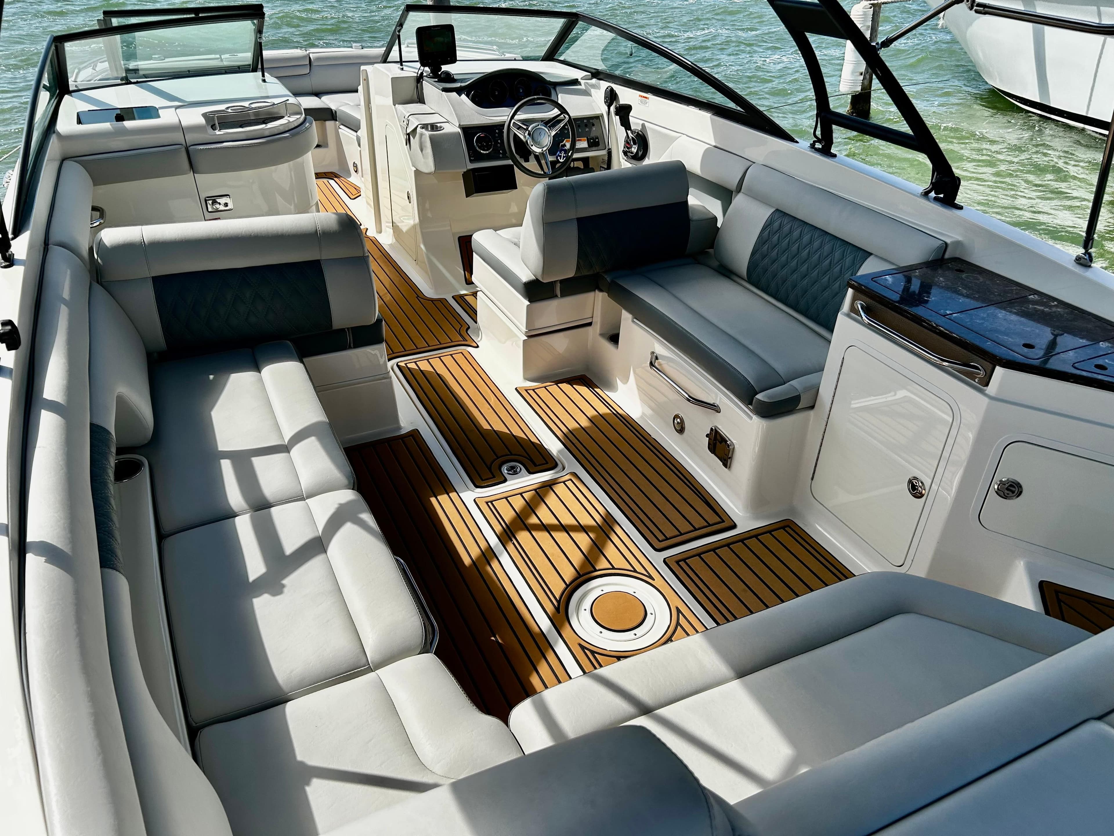 2016 Sea Ray 290 Sundeck interior with luxurious seating and sleek design.
