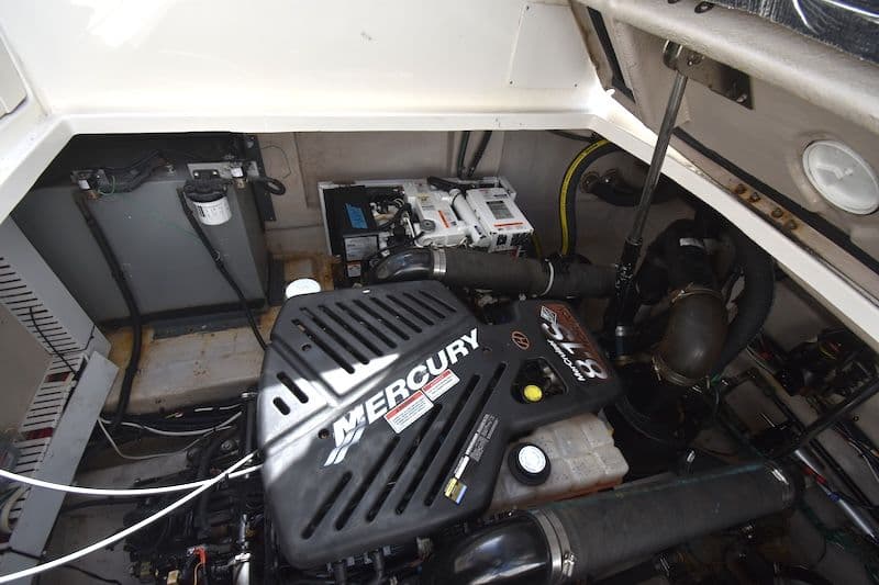 Engine room of 2007 Sea Ray 40 Sundancer with Mercury engine.