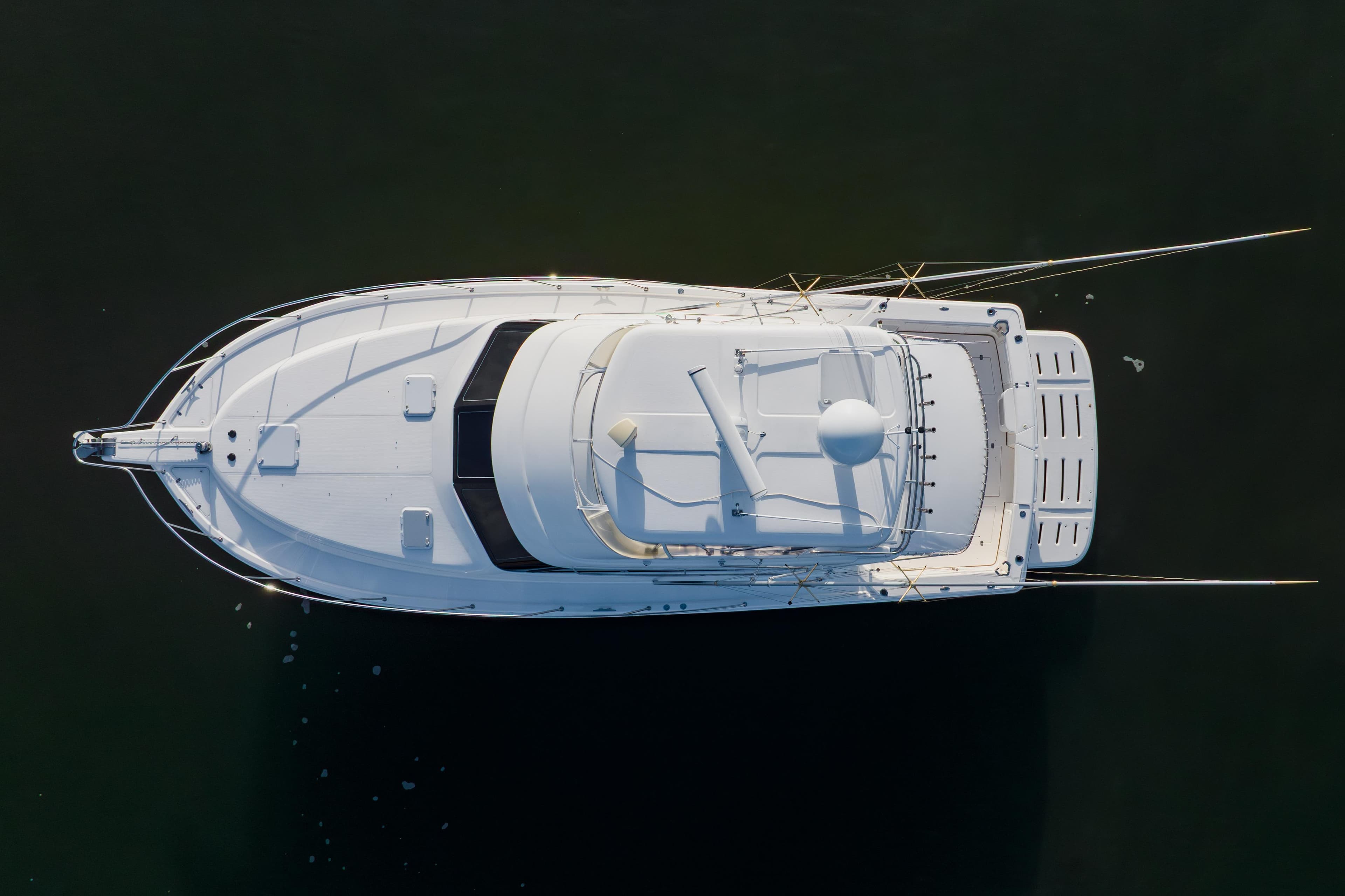Aerial view of 2003 Wellcraft 400 Coastal yacht on calm water.