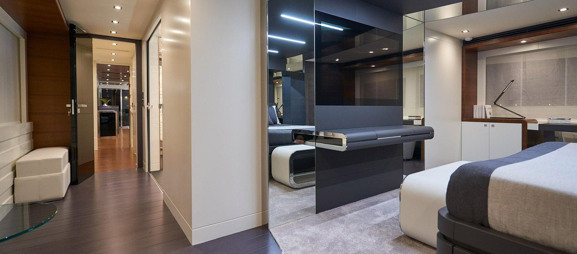 Luxurious interior of 2023 Astondoa 100 Century yacht with modern design.