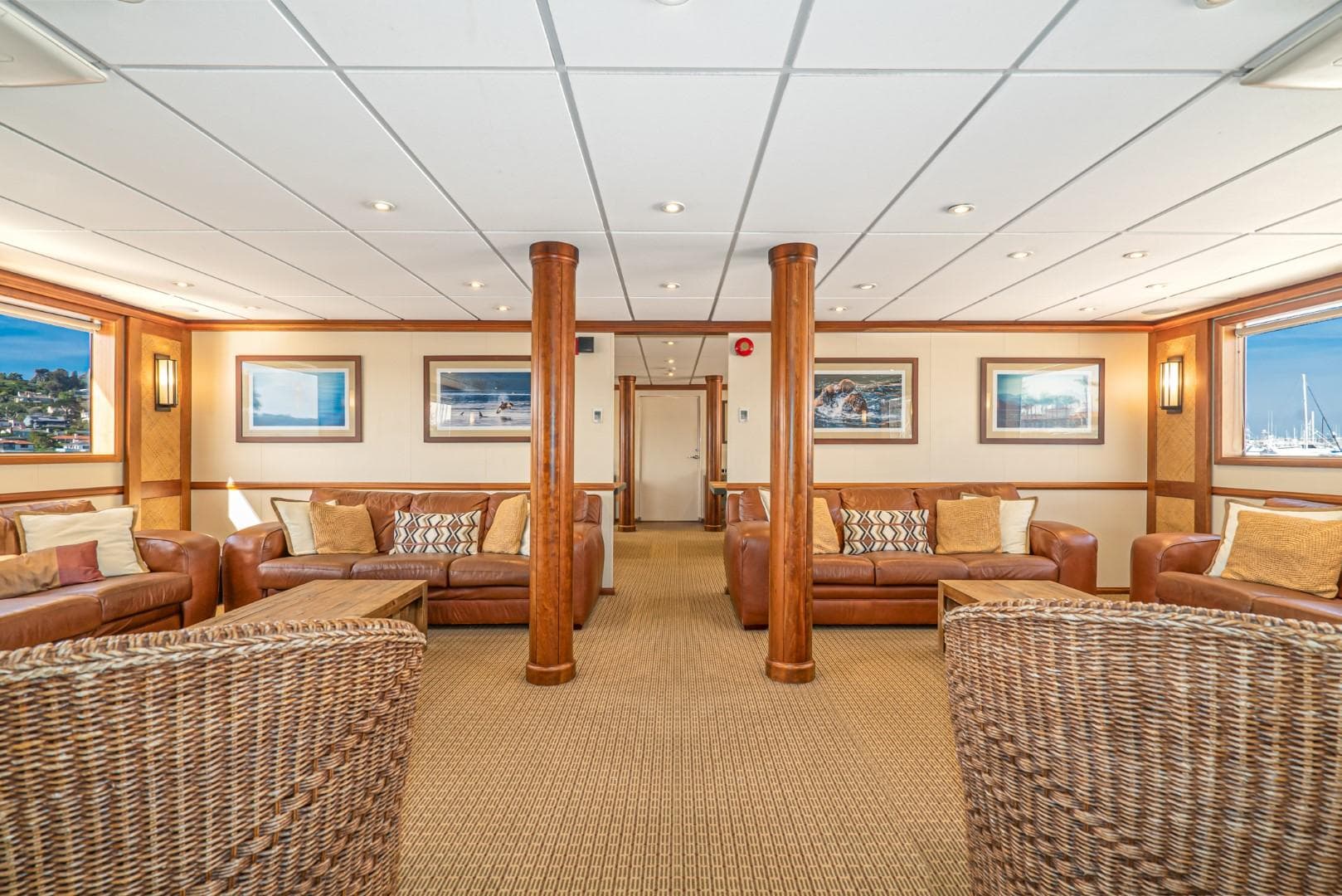 Luxurious interior of 1978 Blount Expedition Vessel with cozy seating and nautical decor.