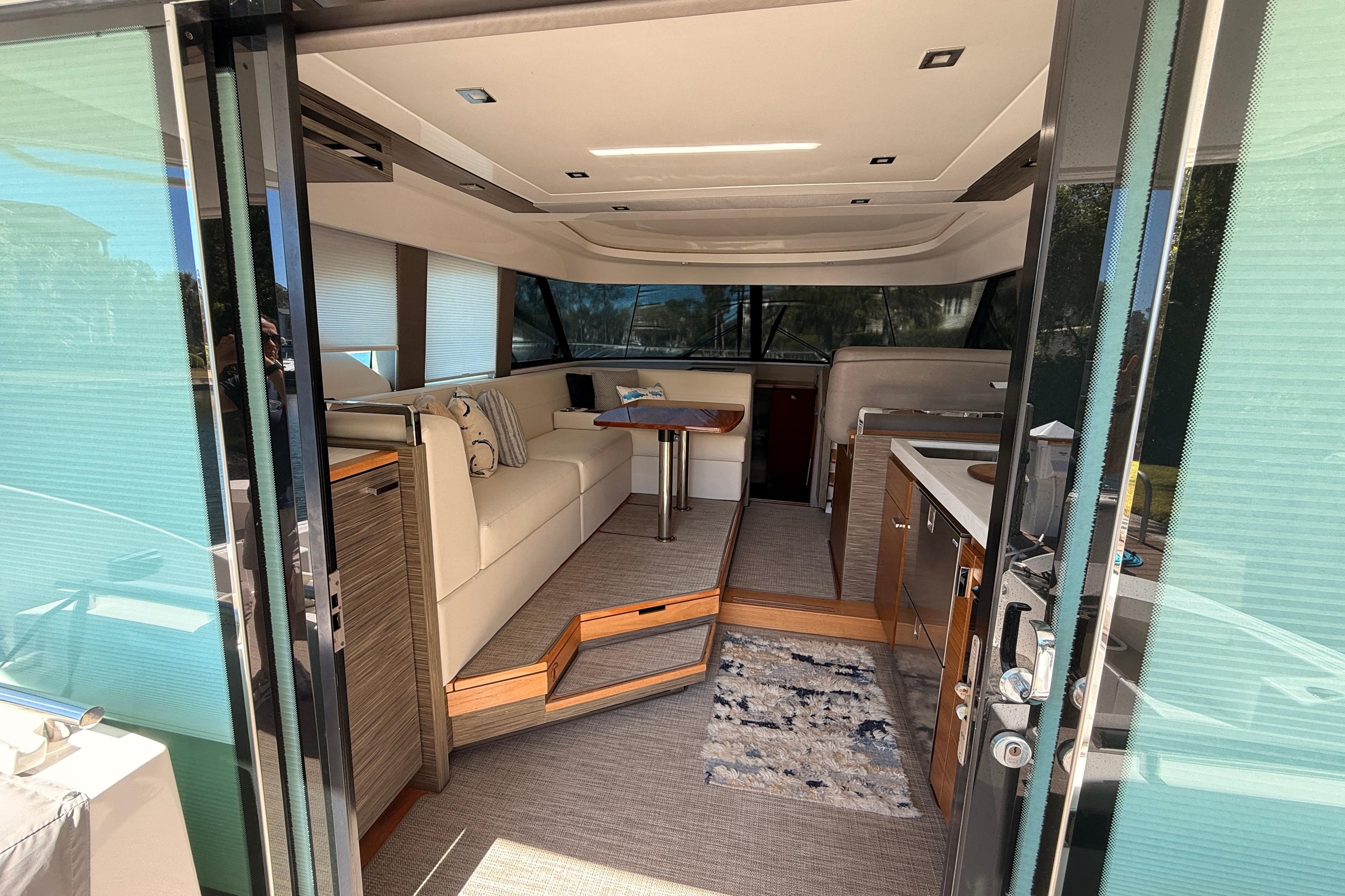 Interior of 2020 Tiara Yachts C44 Coupe, featuring modern design and luxurious seating.