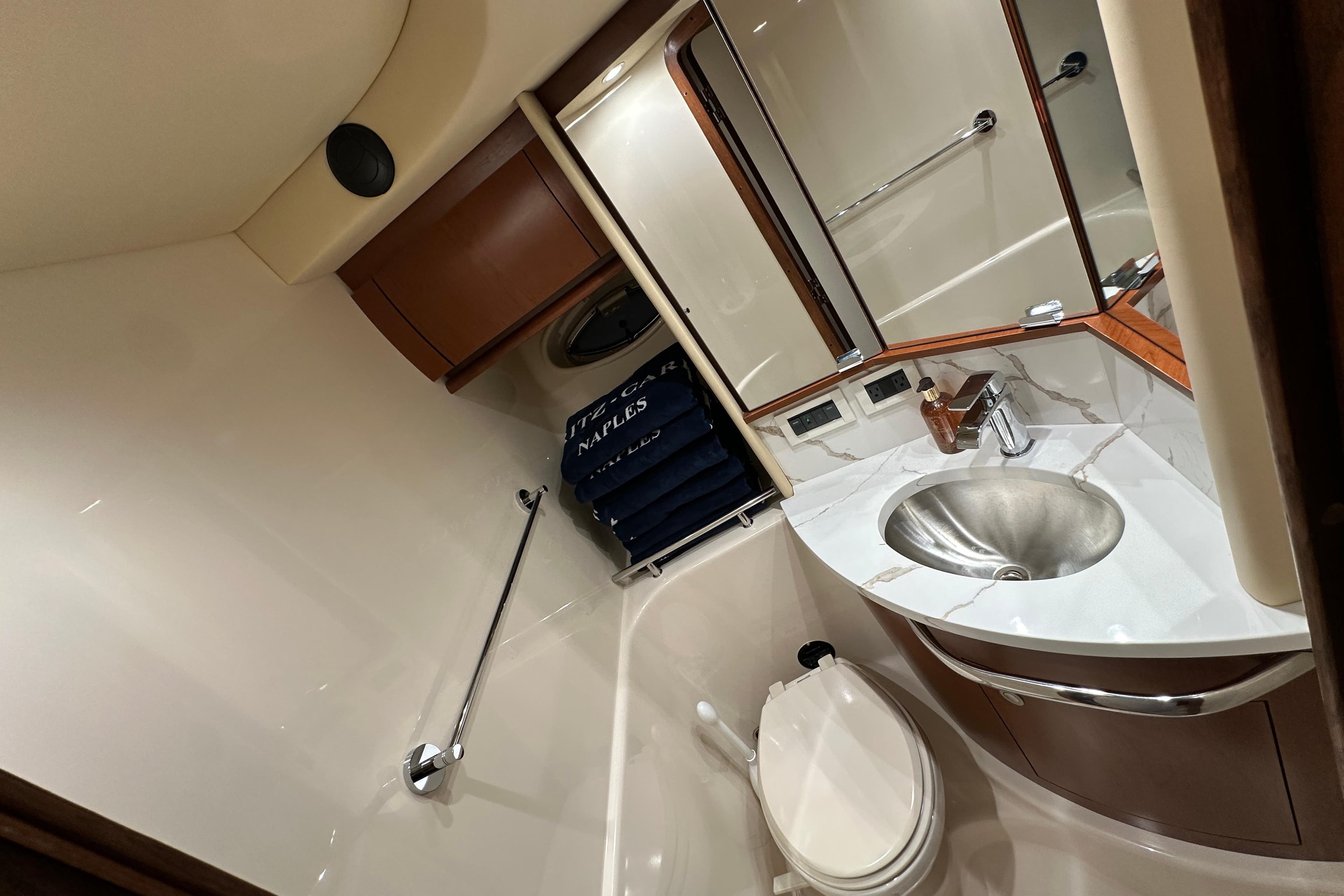 Luxurious bathroom in 2007 Sea Ray 44 Sundancer yacht with modern fixtures and elegant design.